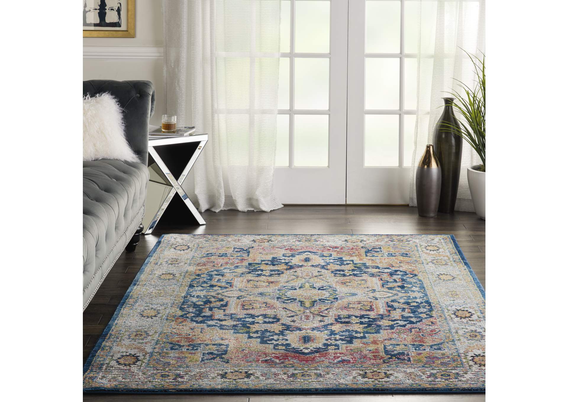 Nourison Ankara Global ANR11 Blue and Red Multicolor 4'x6' Persian Area Rug,Nourison