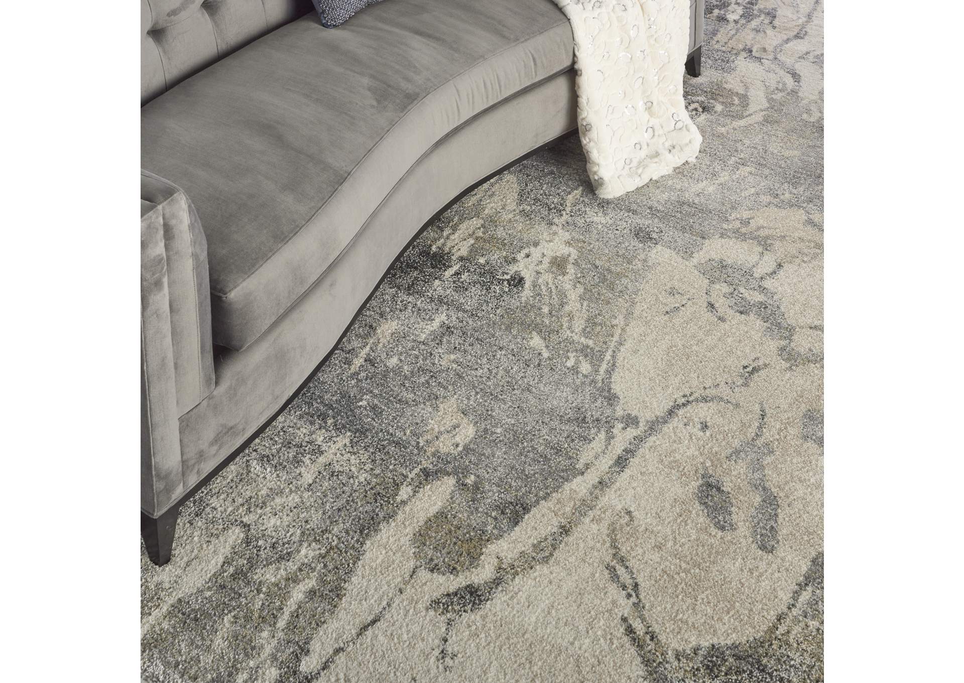 Nourison Fusion FSS16 Beige and Grey 8'x11' Large Rug,Nourison