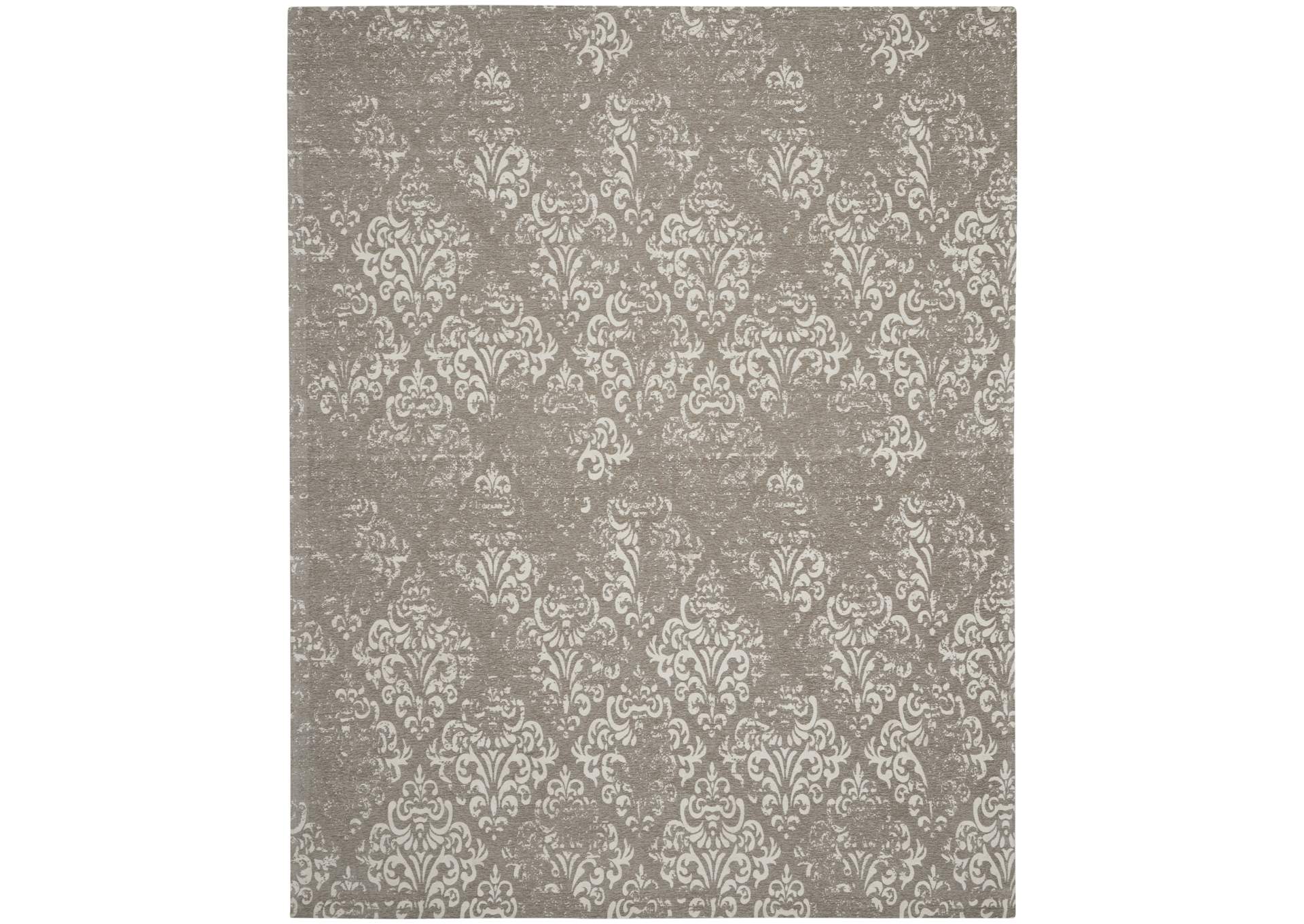 Nourison Damask DAS03 Grey and White 8'x10' Large Flat Rug,Nourison