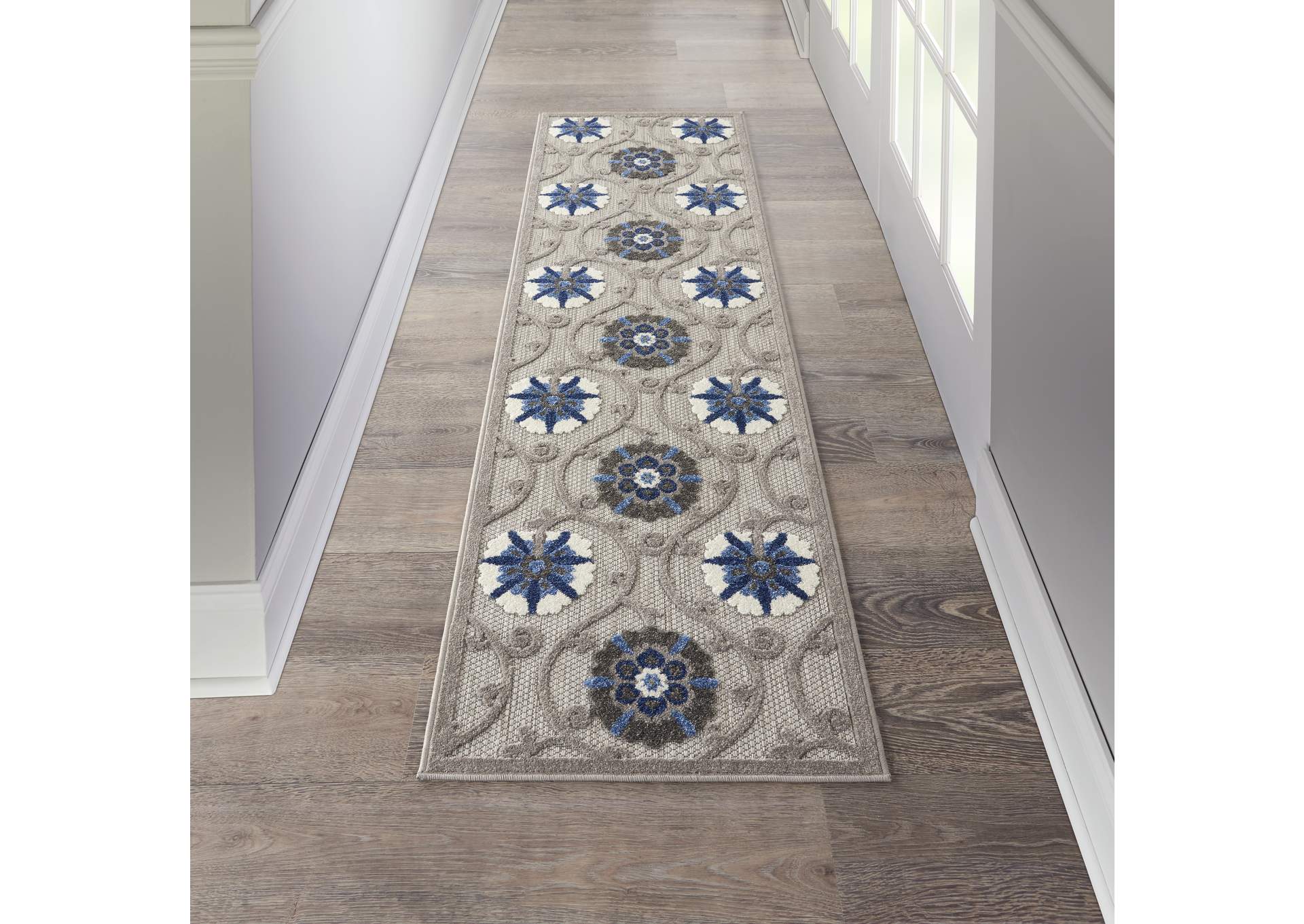 Nourison Aloha 8' Runner Grey Patio Area Rug,Nourison
