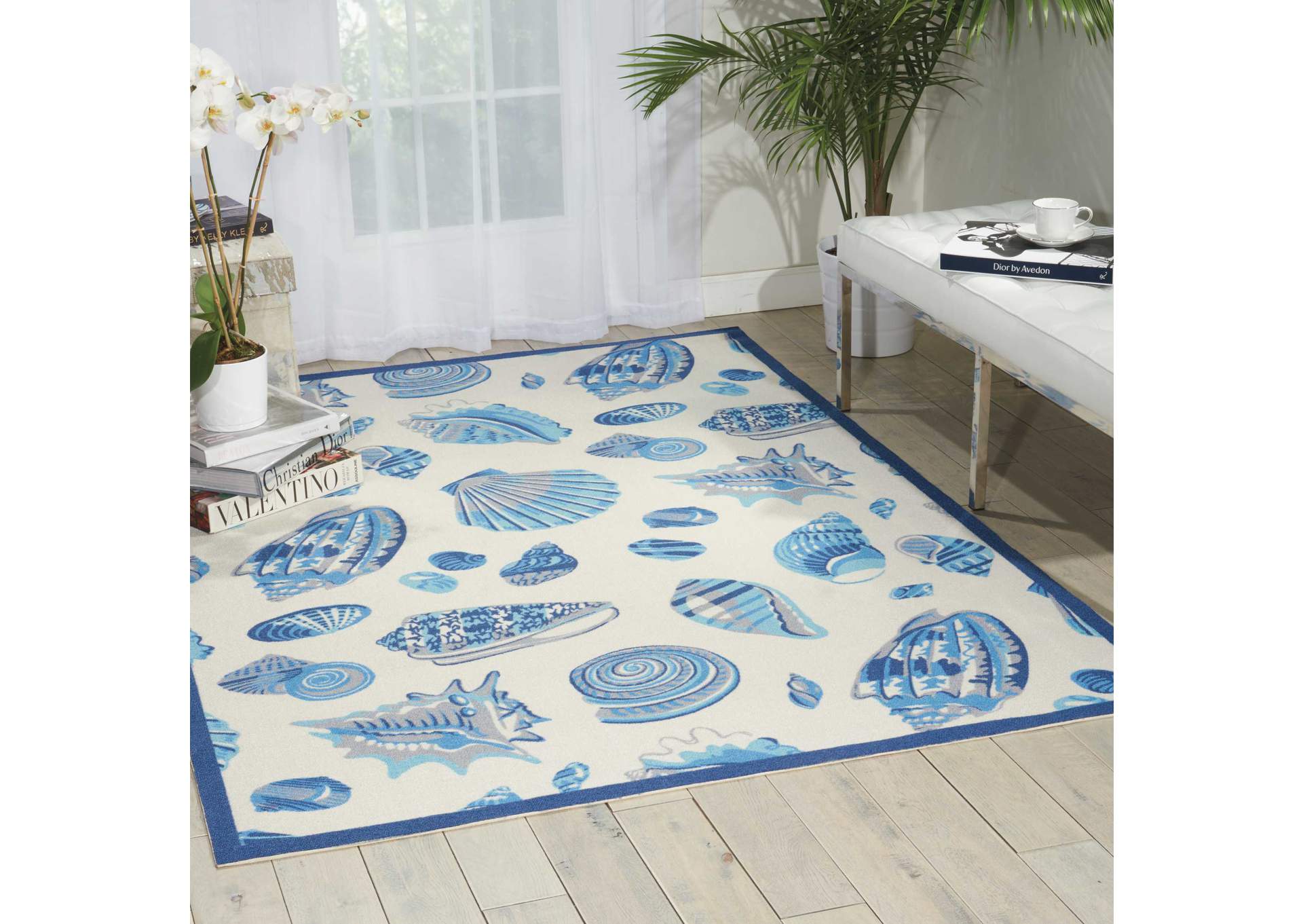 Waverly Sun N Shade SND48 White and Blue 5'x8' Area Rug,Nourison