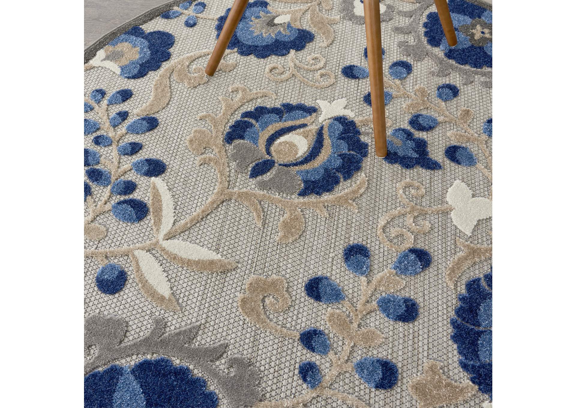 Nourison Aloha 5' Round Blue Patio Area Rug,Nourison