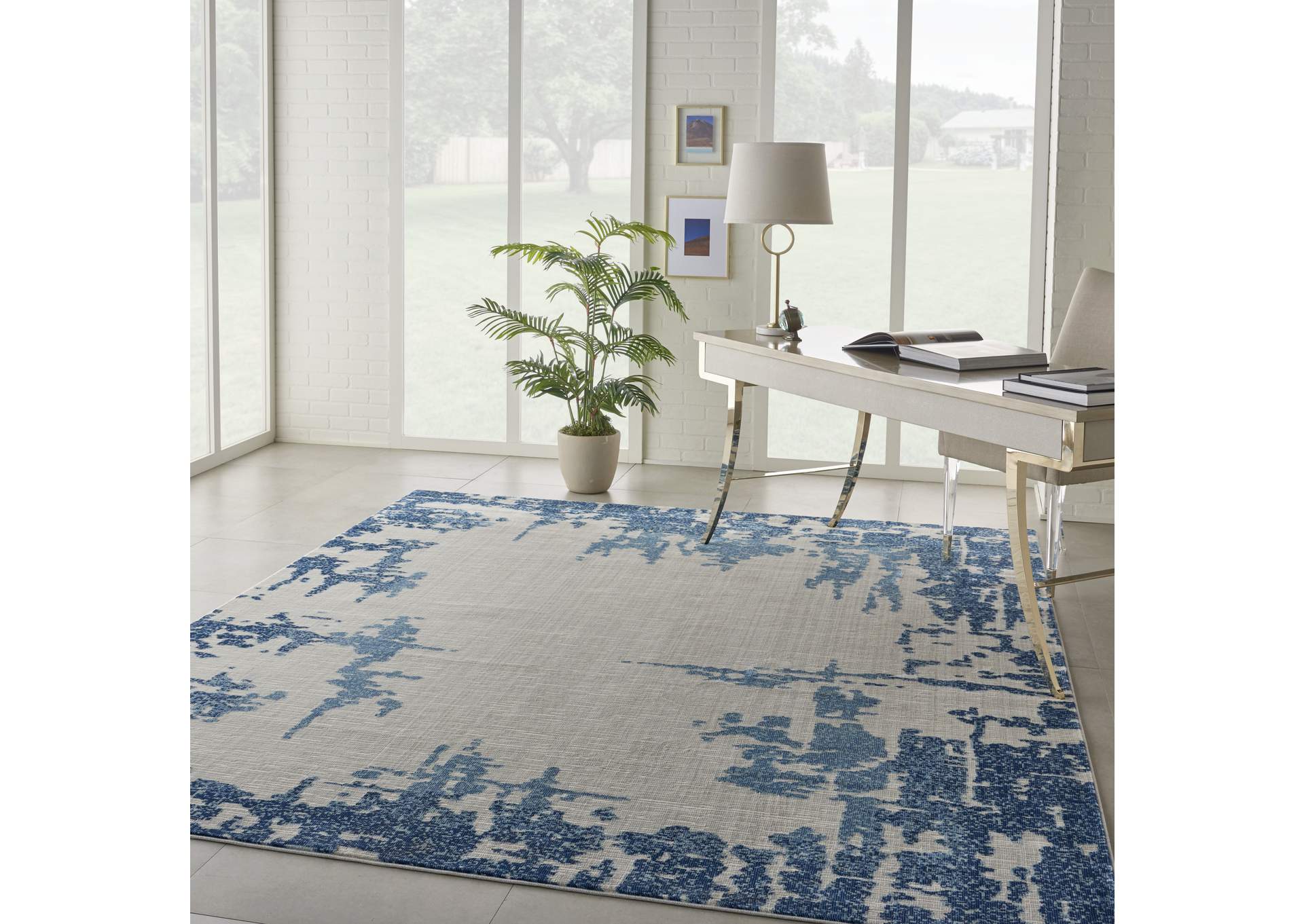 Nourison Etchings 8' x 10' Ivory/Blue Abstract Area Rug,Nourison