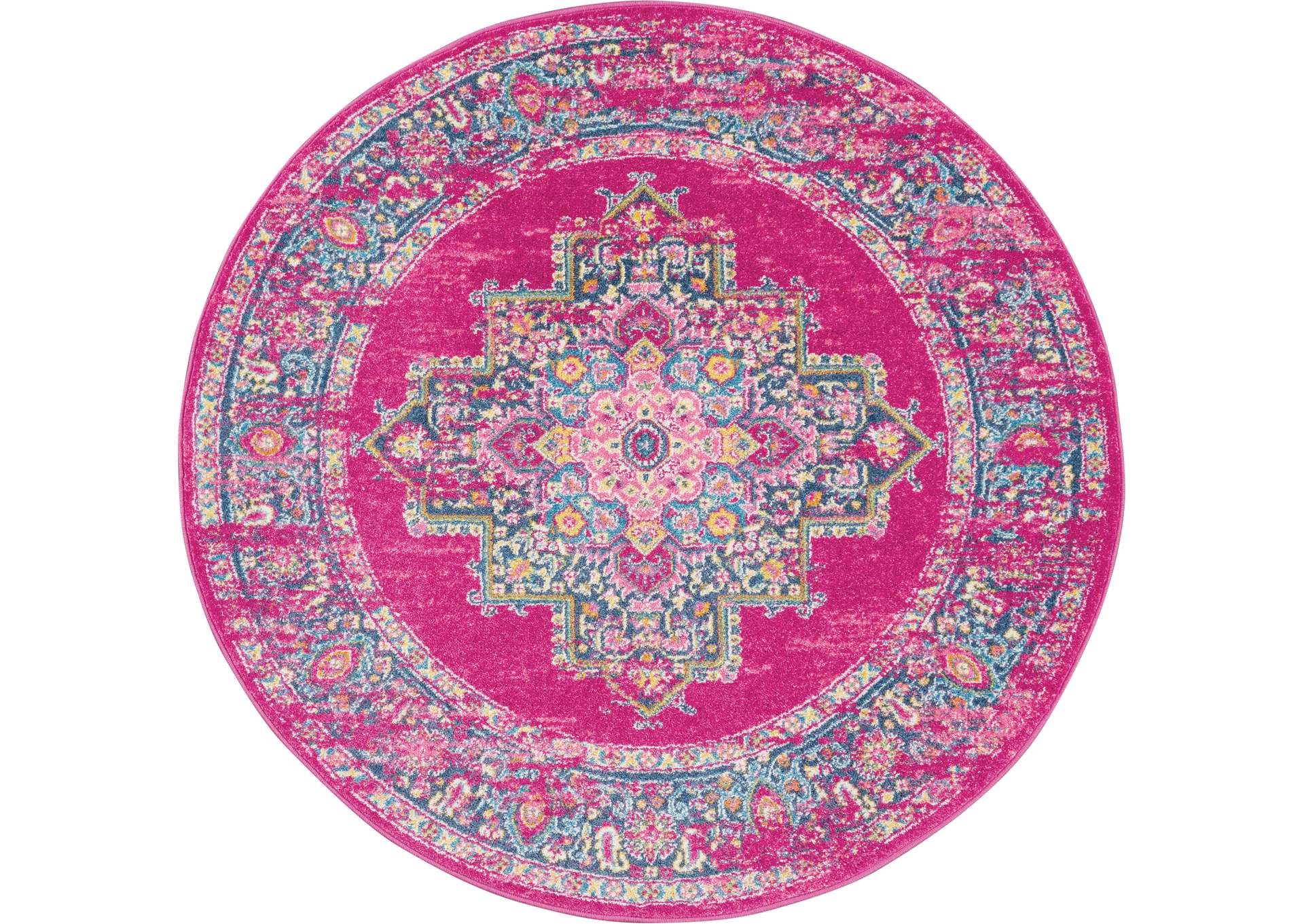 Nourison Passion PSN03 Pink 4' Round Boho Area Rug,Nourison