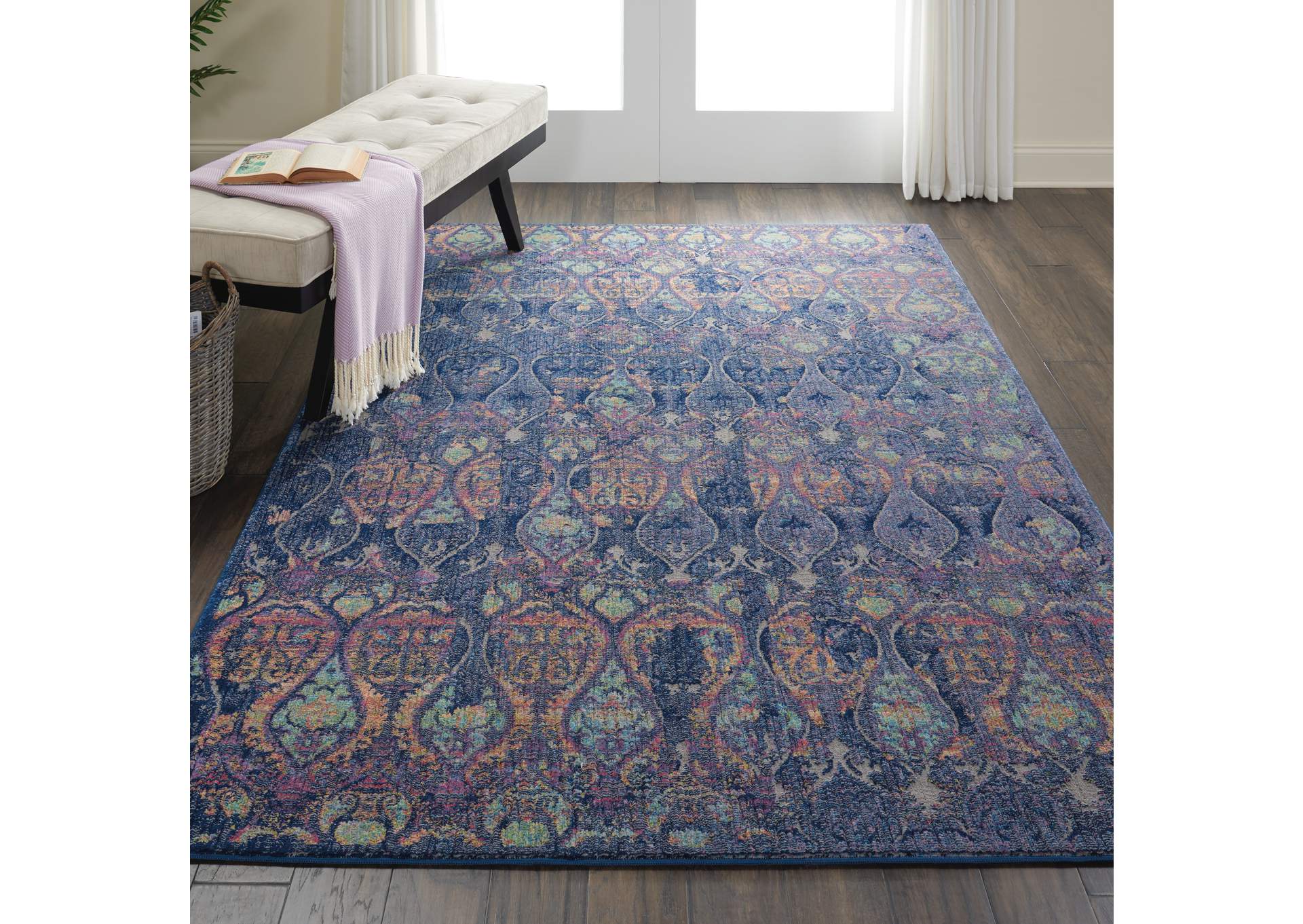 Nourison Ankara Global ANR08 Navy Blue Multicolor 5'x8' Moroccan Area Rug,Nourison