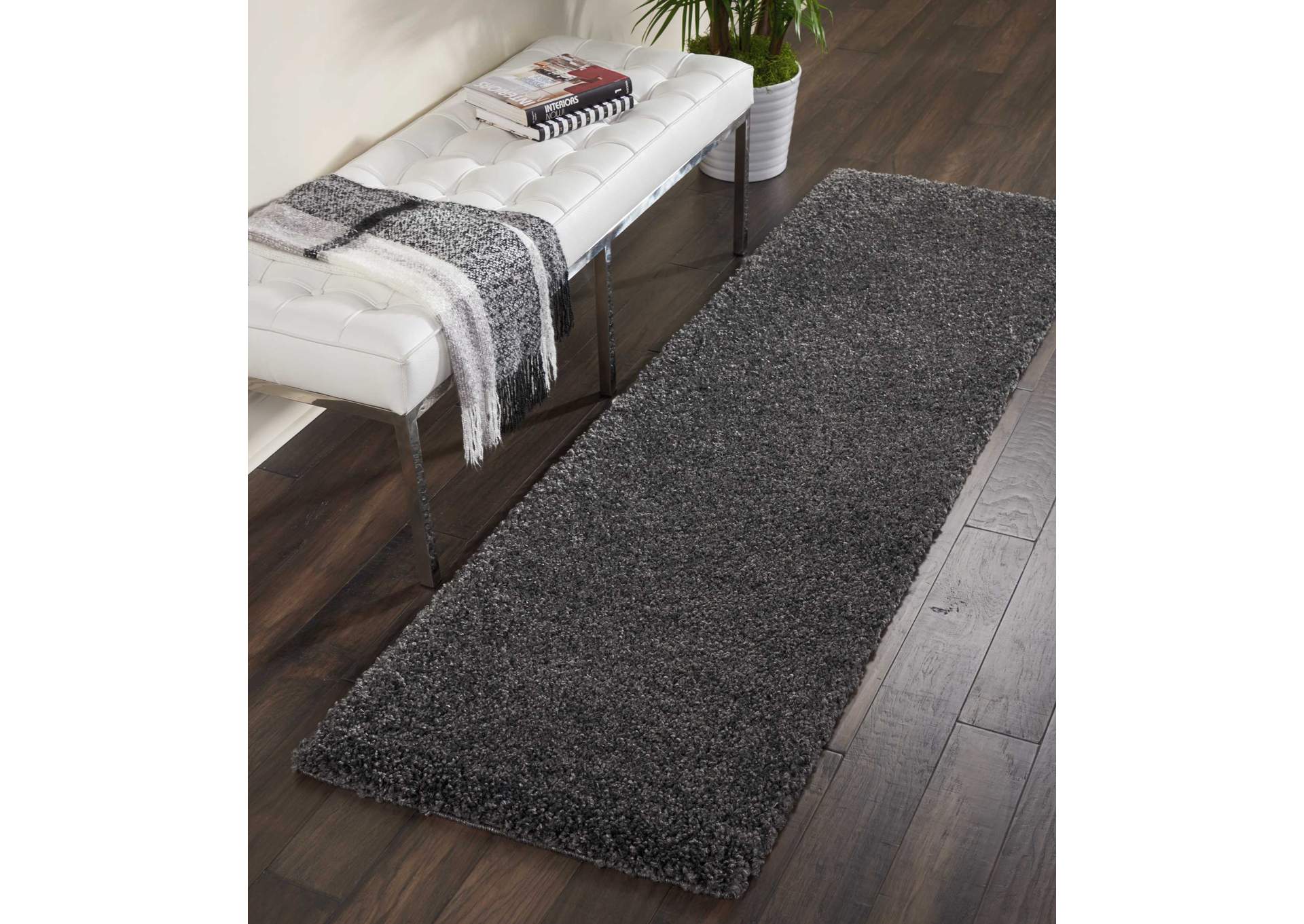 Nourison Malibu Shag MSG01 Charcoal 10' Runner Hallway Rug,Nourison