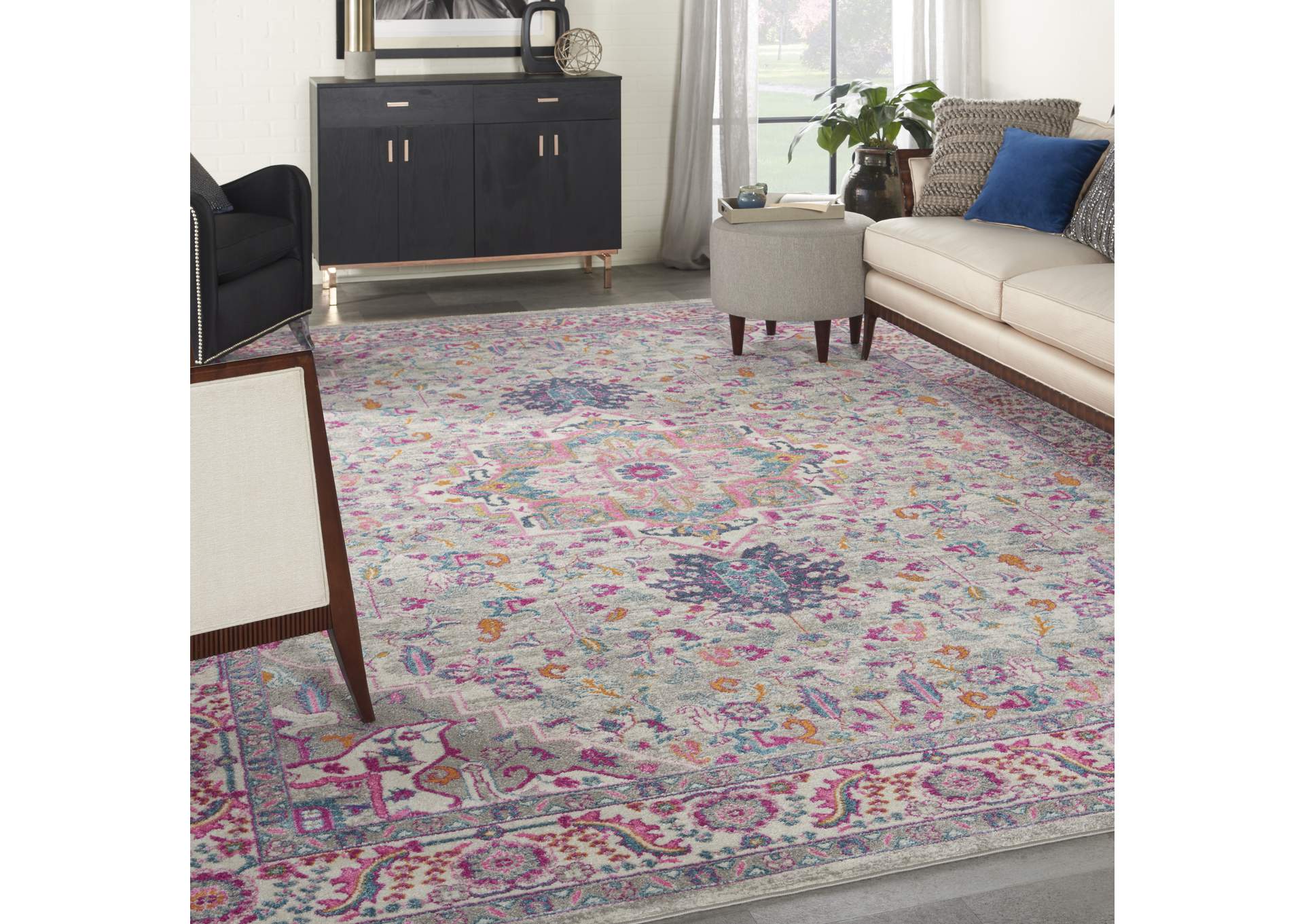 Nourison Passion PSN20 Grey and Pink 9'x12' Large Rug,Nourison