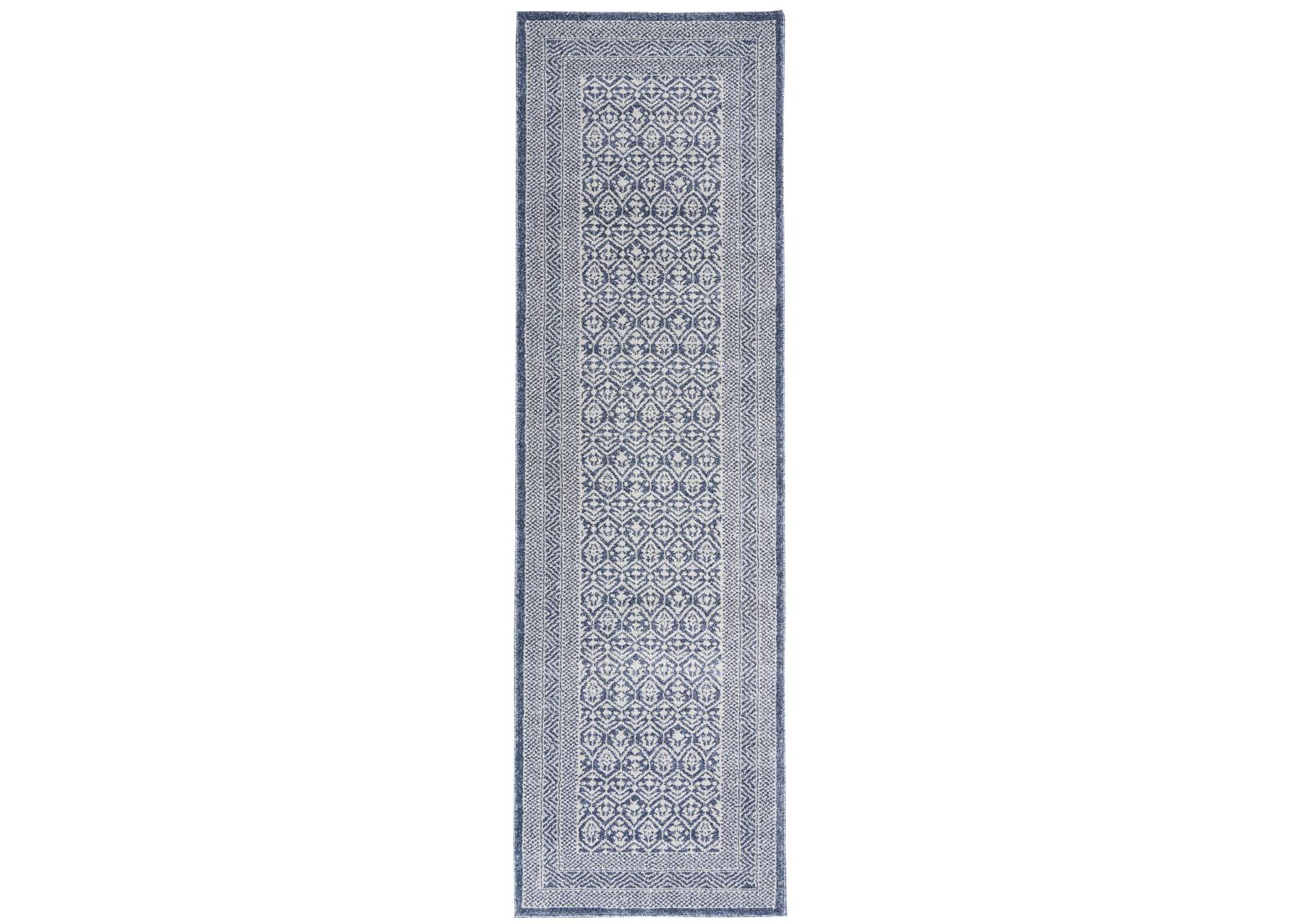 Nourison Palermo 8' Runner Blue and Grey Distressed Bohemian Area Rug,Nourison