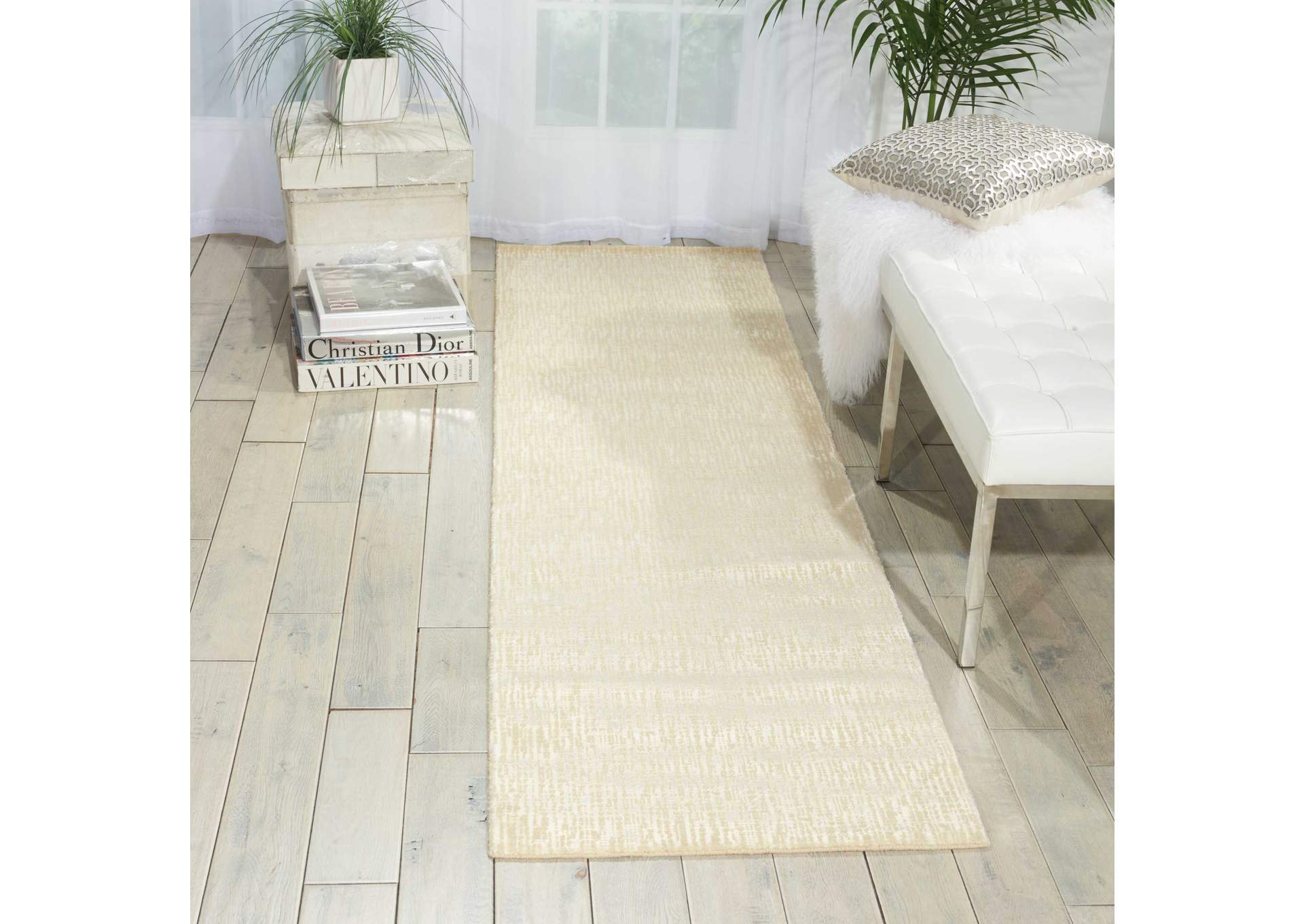 Nourison Starlight STA02 White 8' Runner Hallway Rug,Nourison