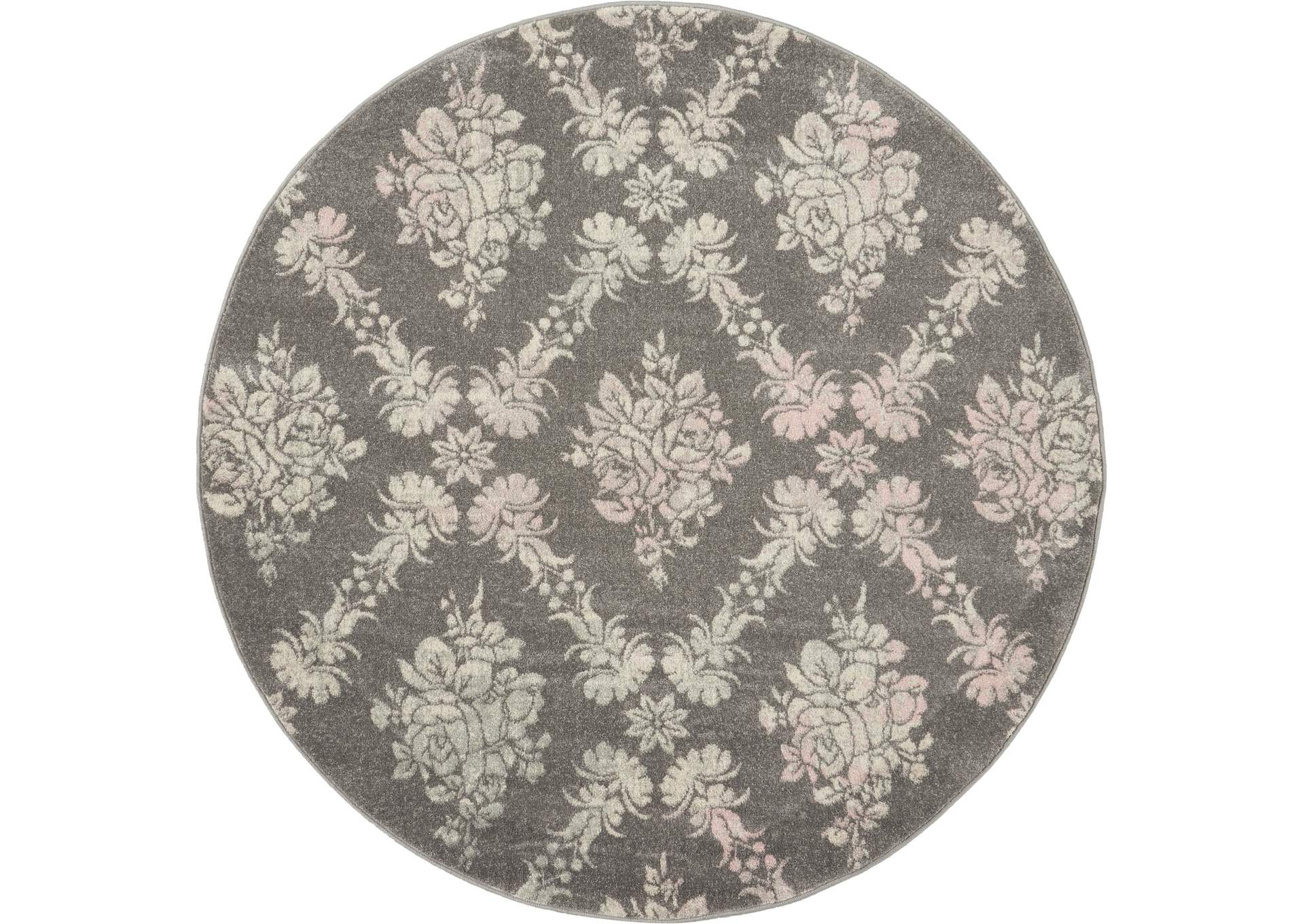 Nourison Tranquil TRA09 Pink and Grey 5' Round Vintage Area Rug,Nourison