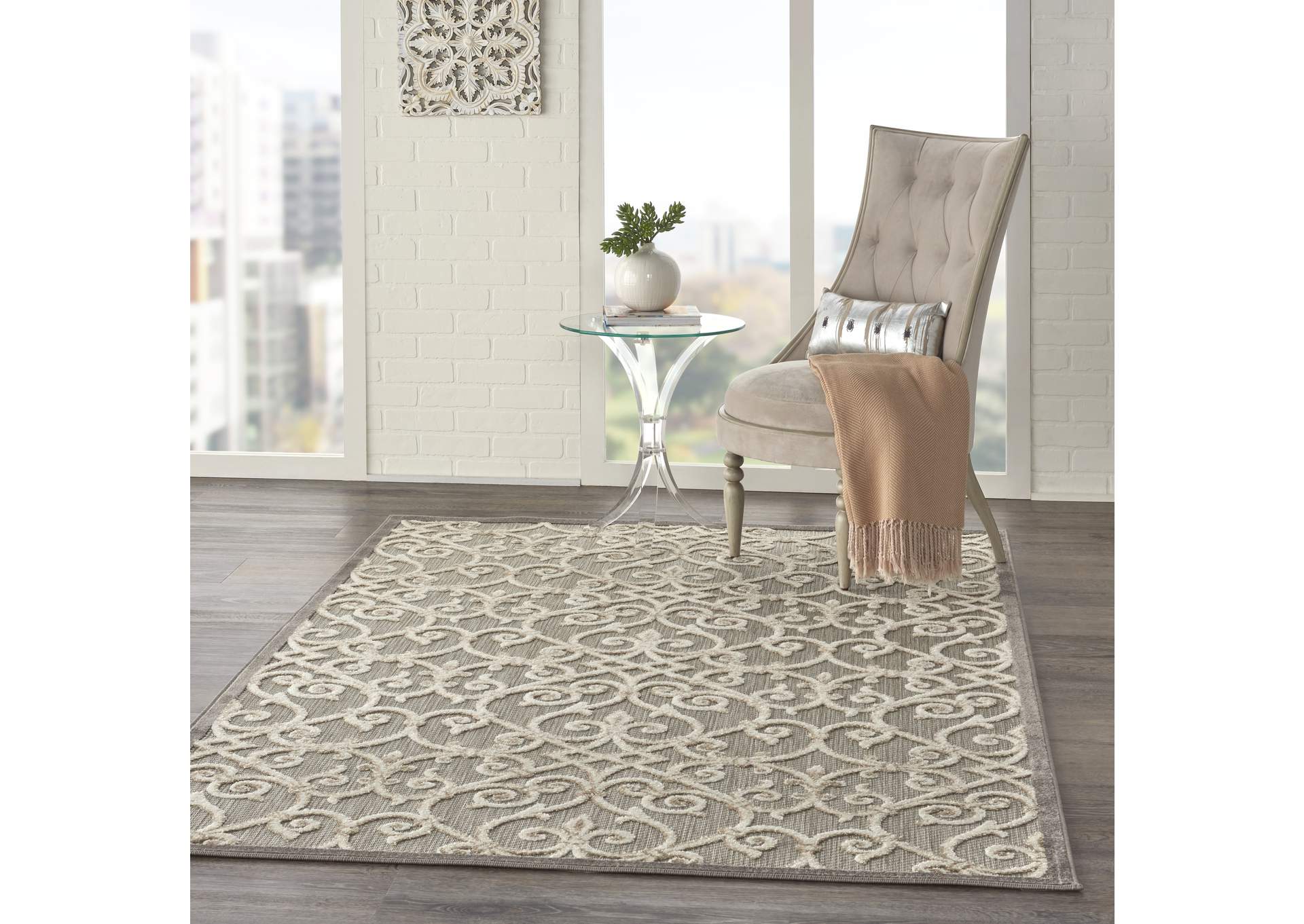 Nourison Aloha 4'x6' Grey Patio Area Rug,Nourison