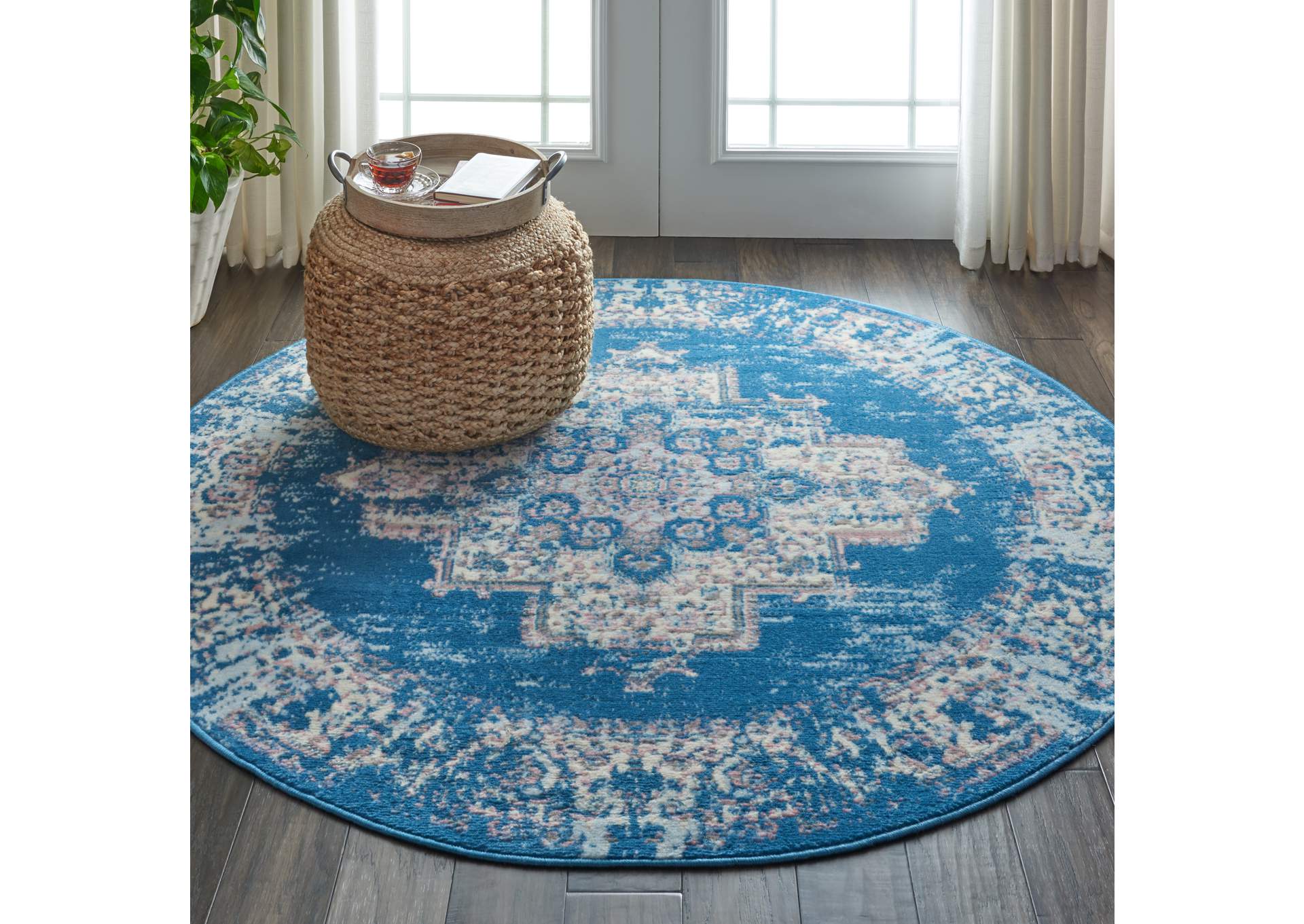 Nourison Grafix GRF14 Blue 5' Round Persian Area Rug,Nourison