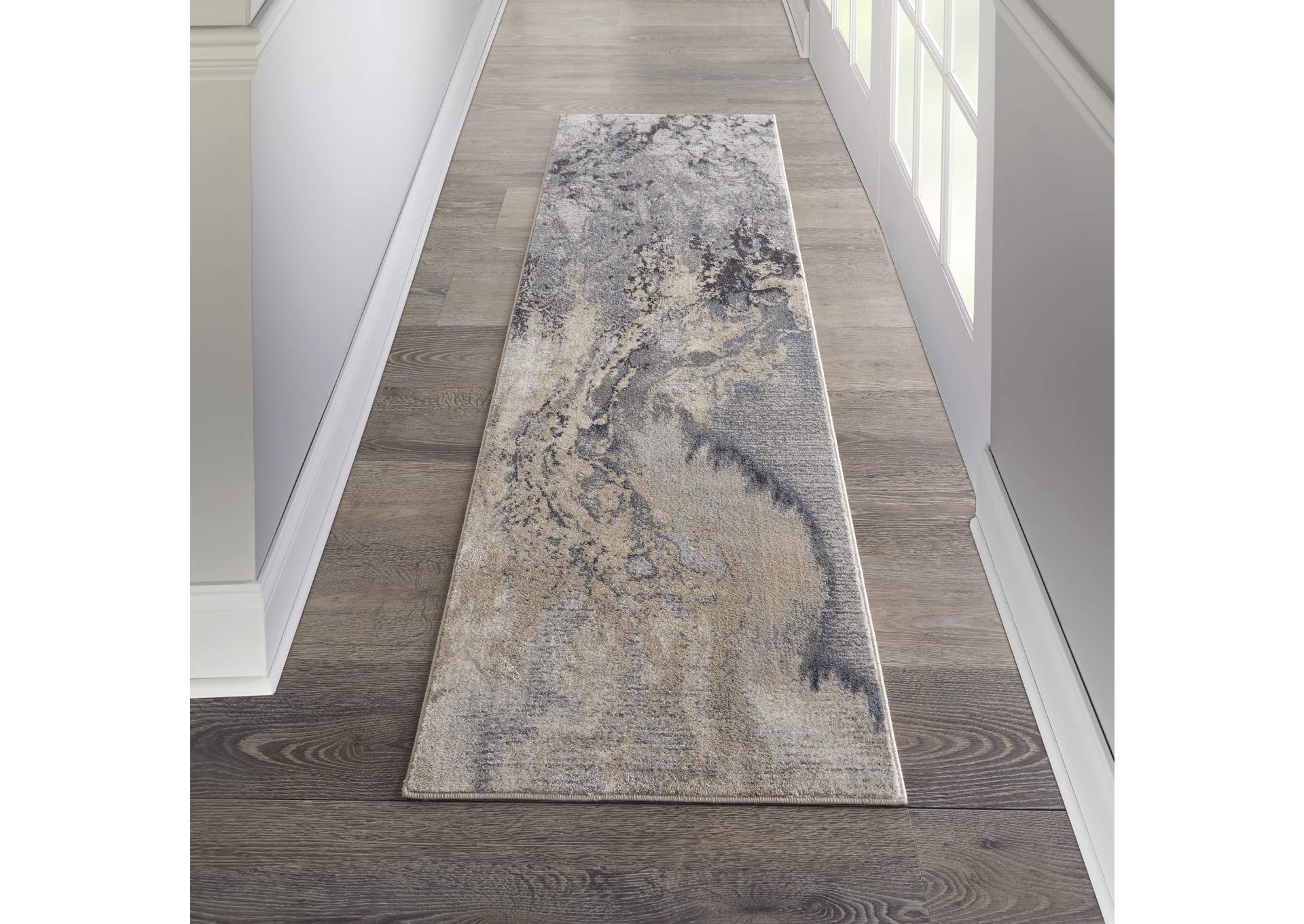 Nourison Maxell MAE08 Grey 8' Runner Hallway Rug,Nourison