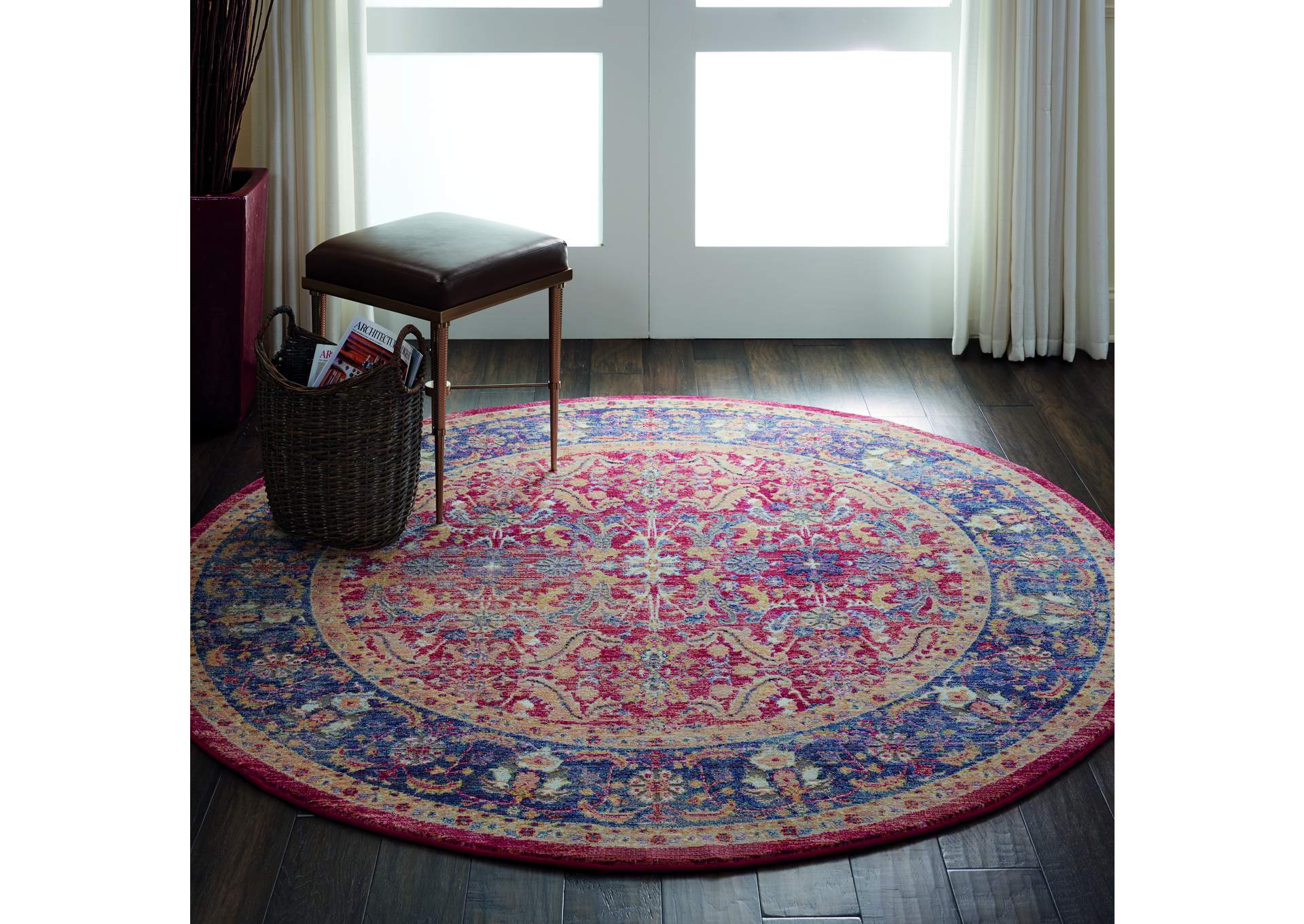 Nourison Ankara Global ANR02 Red and Blue Multicolor 4' Round Persian Area Rug,Nourison