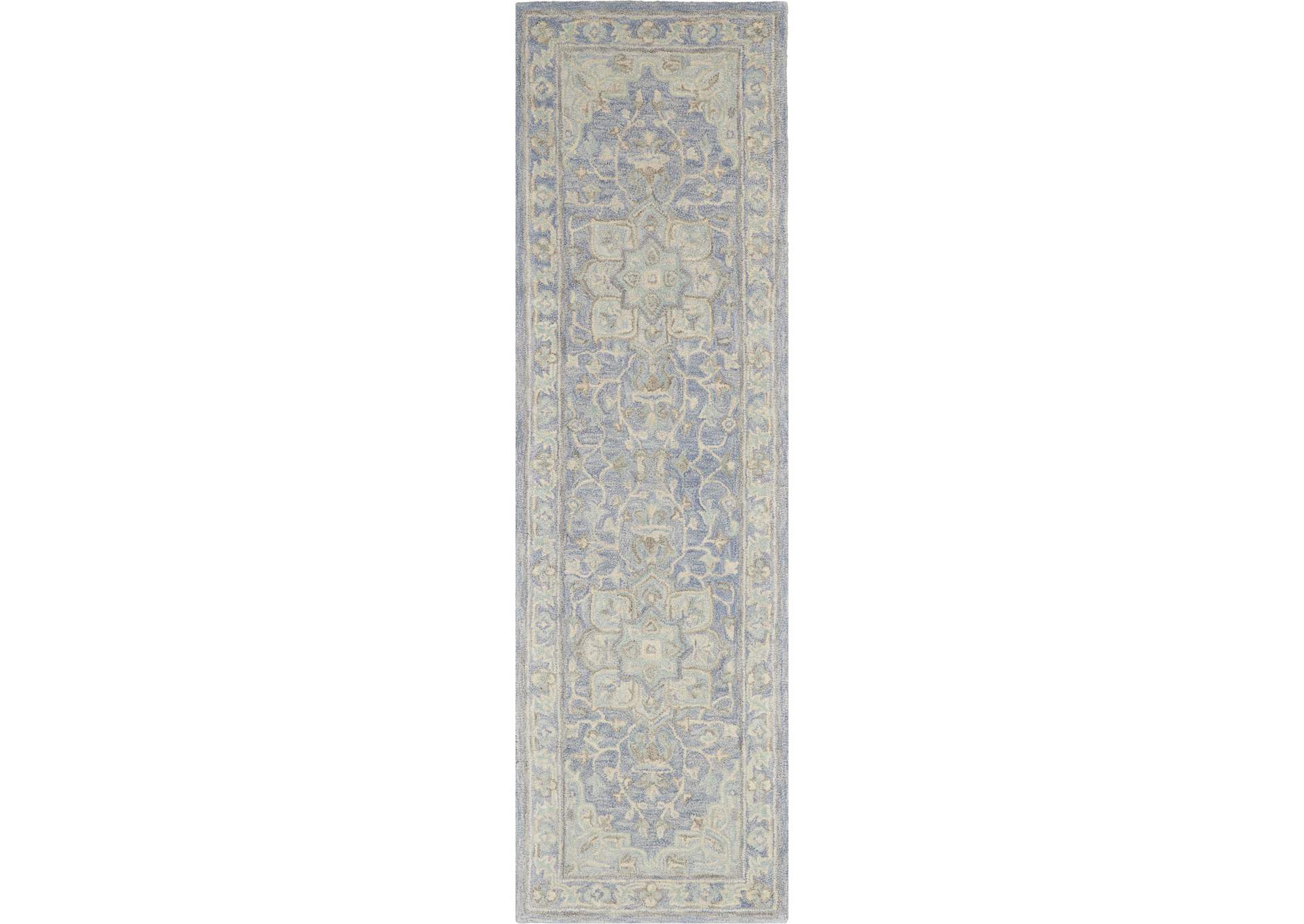 Nourison Jazmine JAZ01 Light Blue 8' Runner Wool Hallway Rug,Nourison