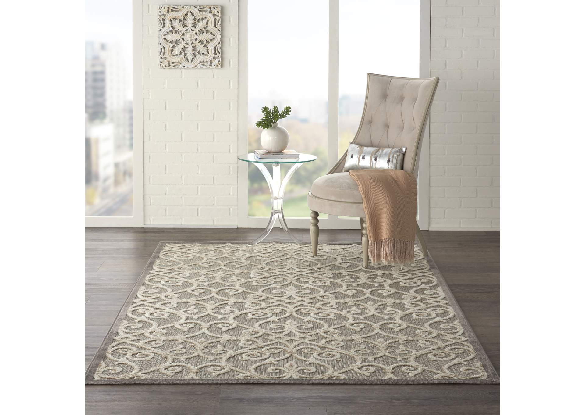 Nourison Aloha 4'x6' Grey Patio Area Rug,Nourison