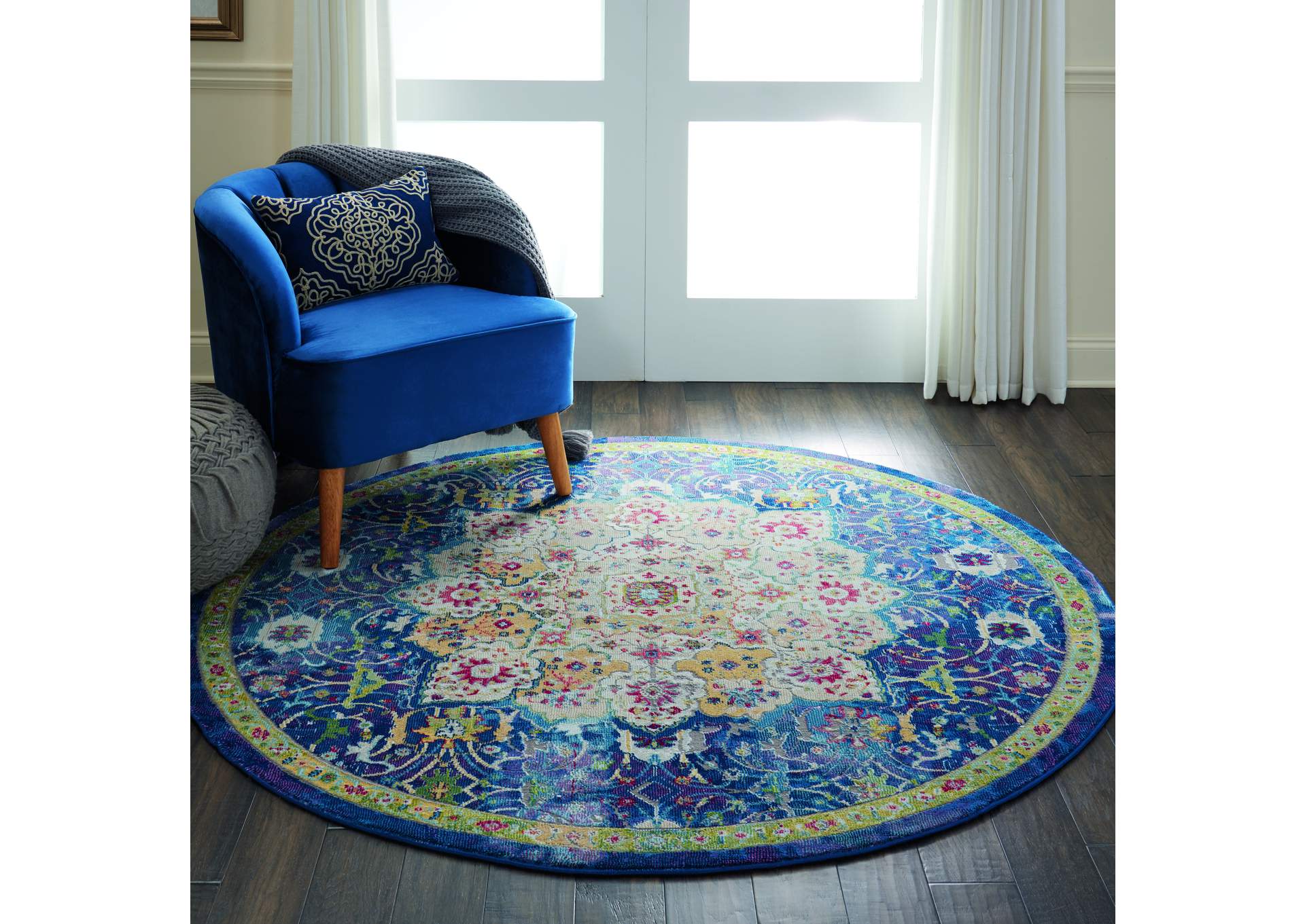 Nourison Ankara Global ANR03 Blue 6' Round Oushak Area Rug,Nourison