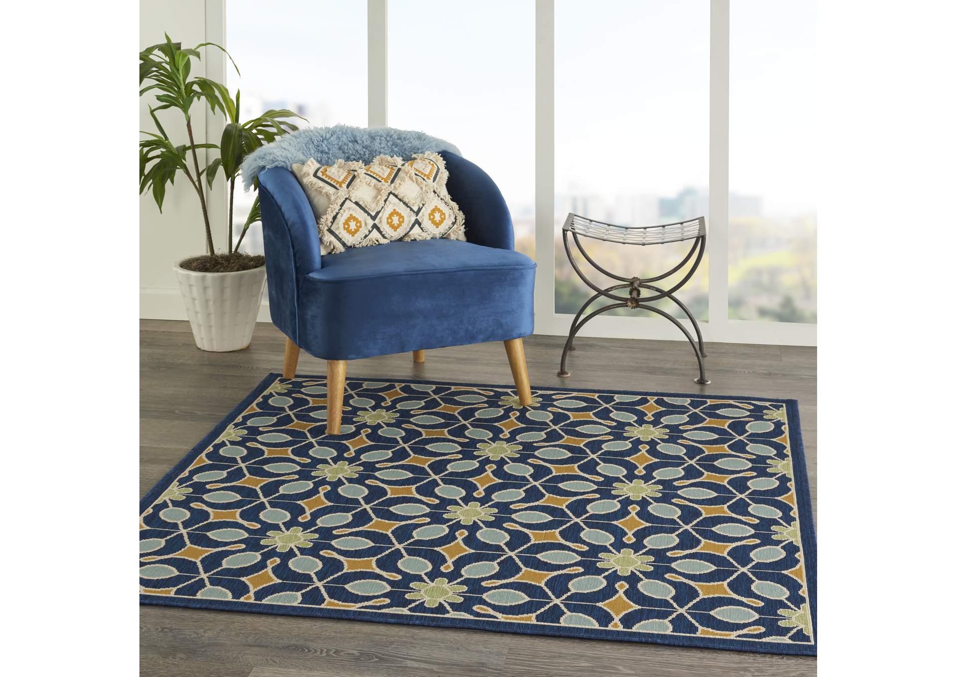 Nourison Caribbean CRB07 Dark Blue 5' Square Area Rug,Nourison