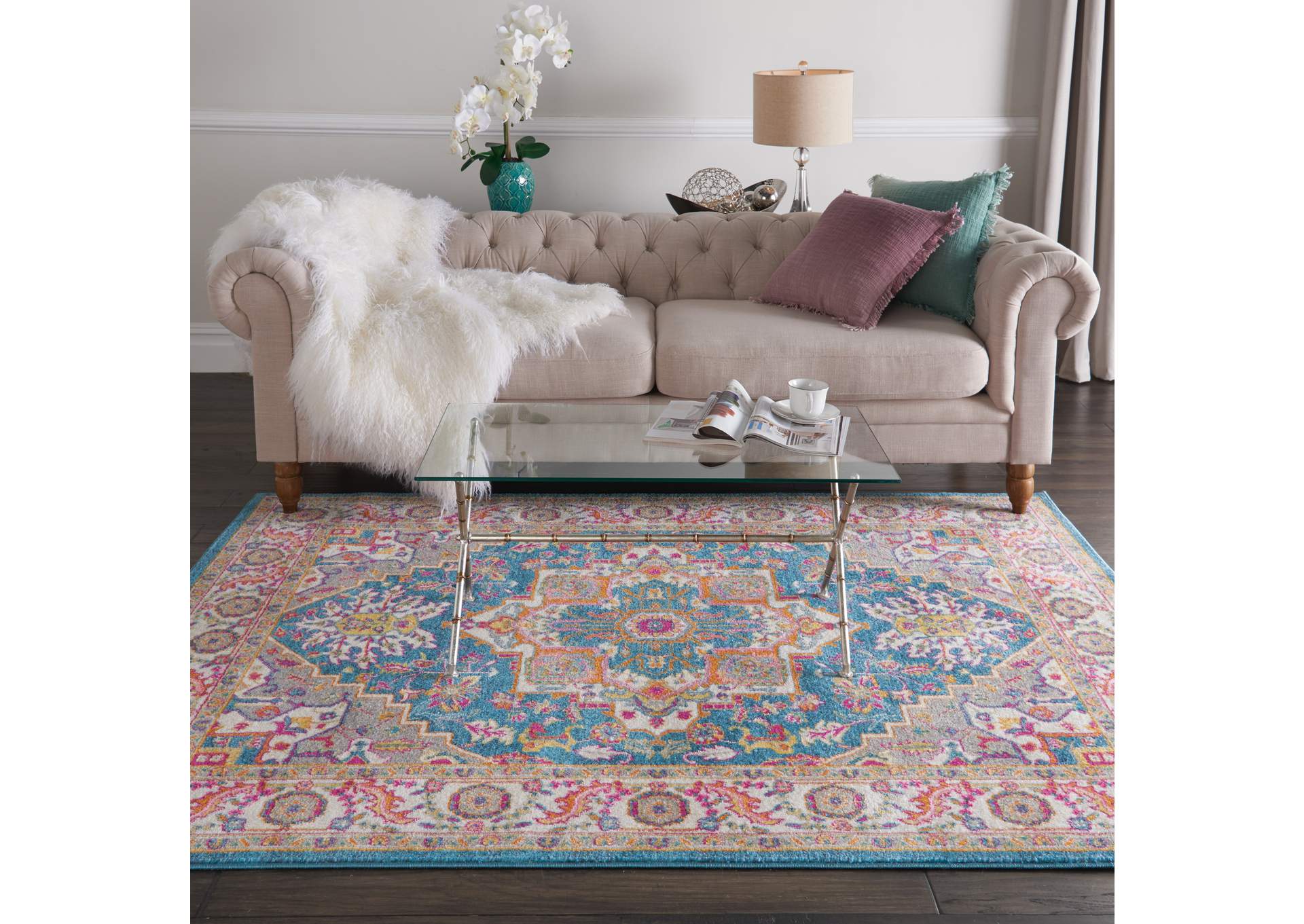 Nourison Passion PSN20 Teal Multicolor 4'x6' Persian Area Rug,Nourison