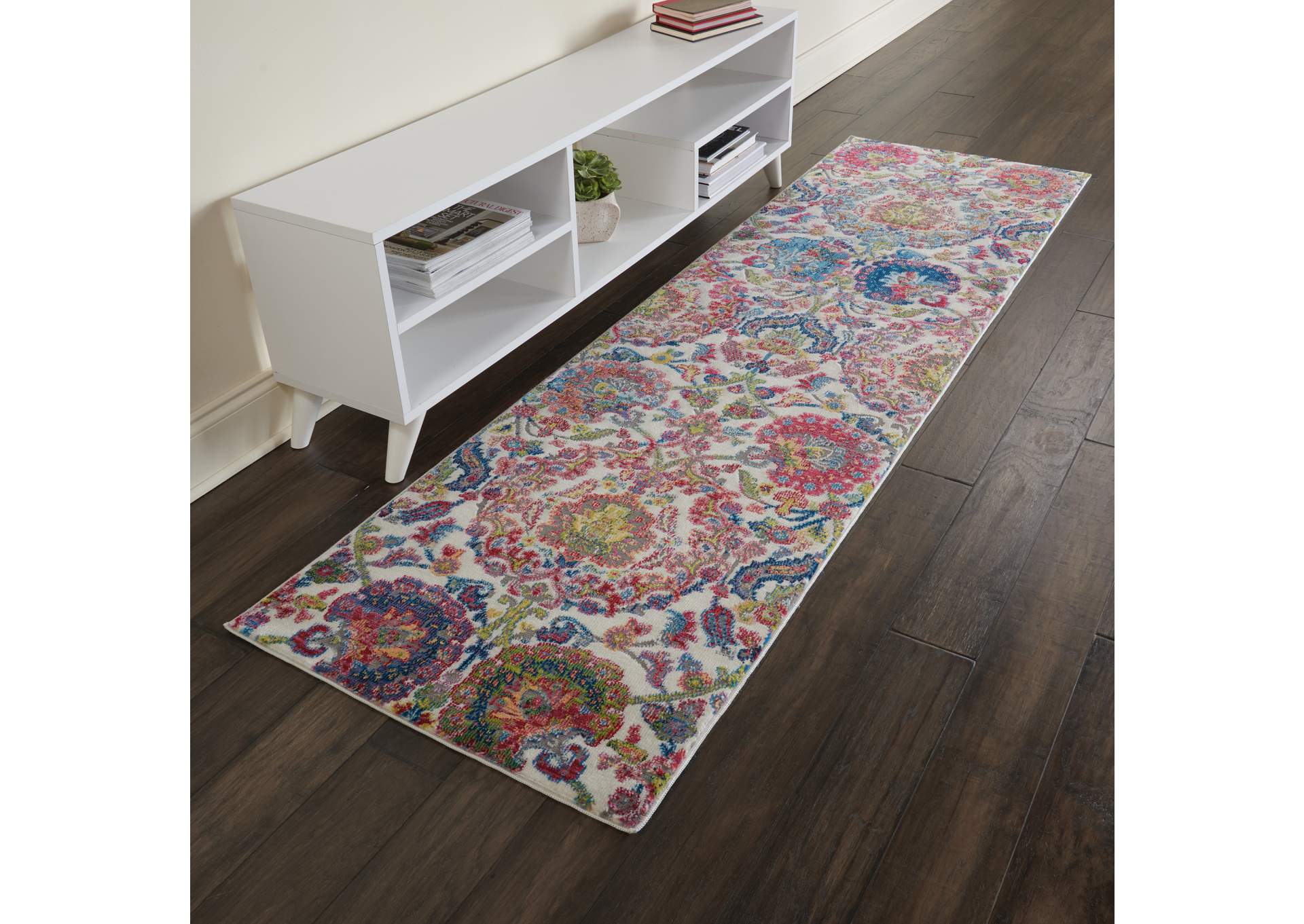 Nourison Ankara Global ANR06 Blue and Ivory 8' Runner Low-pile Hallway Rug,Nourison