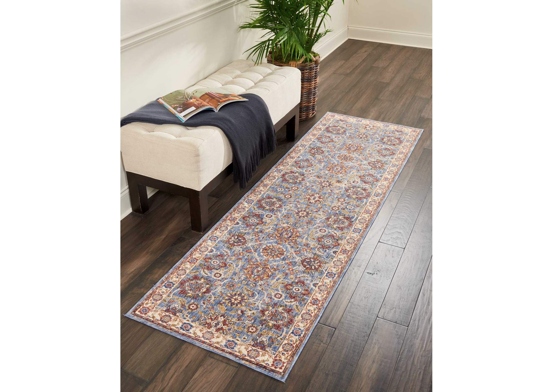 Nourison Lagos LAG04 Light Blue Multicolor 8' Runner Low-pile Hallway Rug,Nourison