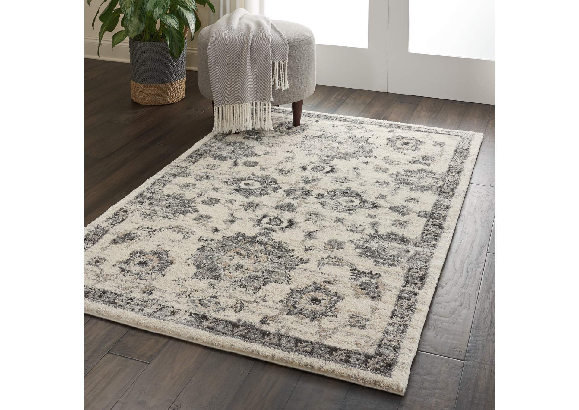 Nourison Fusion FSS15 Cream and Grey 4'x6' Vintage Area Rug,Nourison