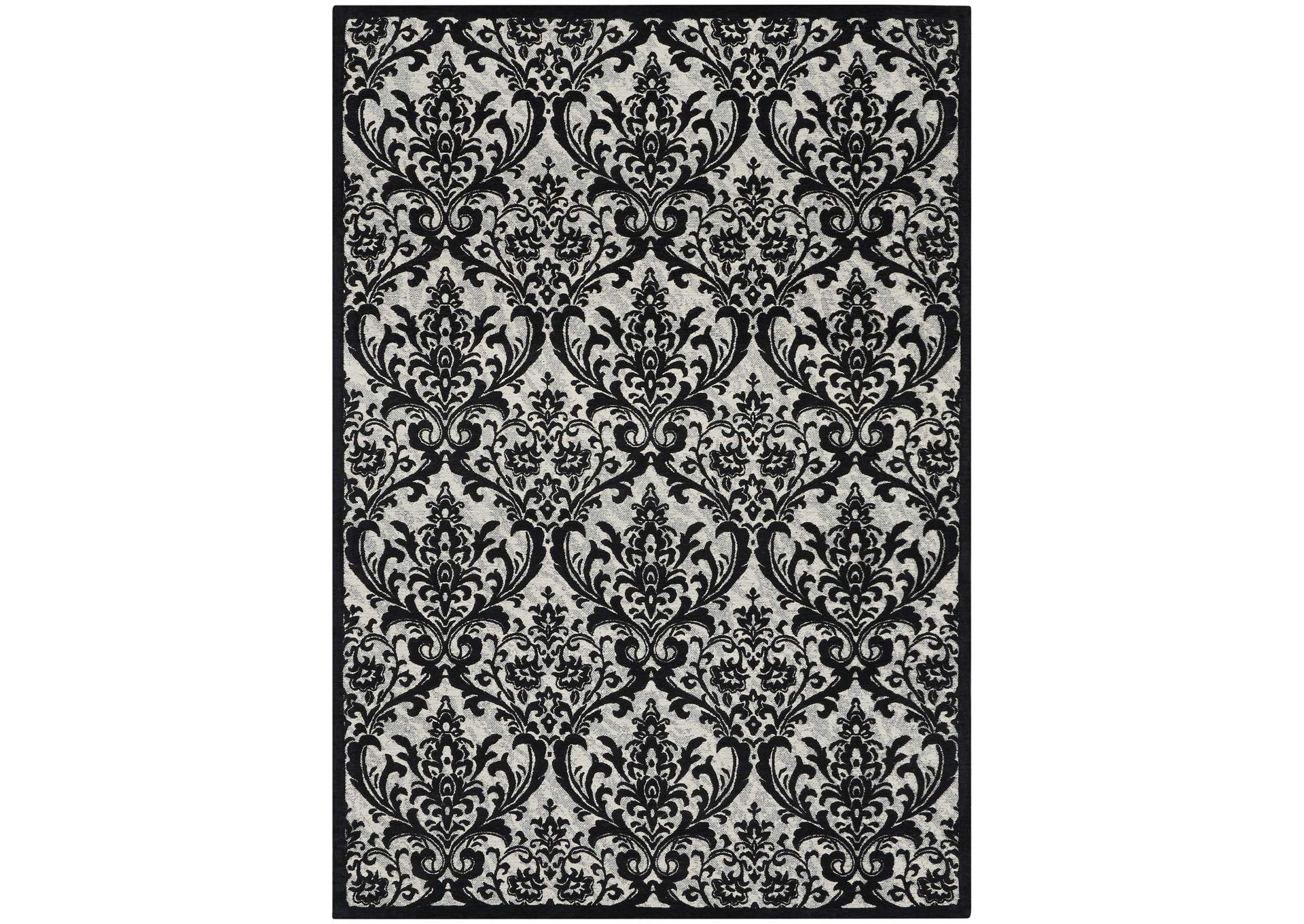 Nourison Damask DAS02 Black and White 5'x7' Vintage Area Rug,Nourison