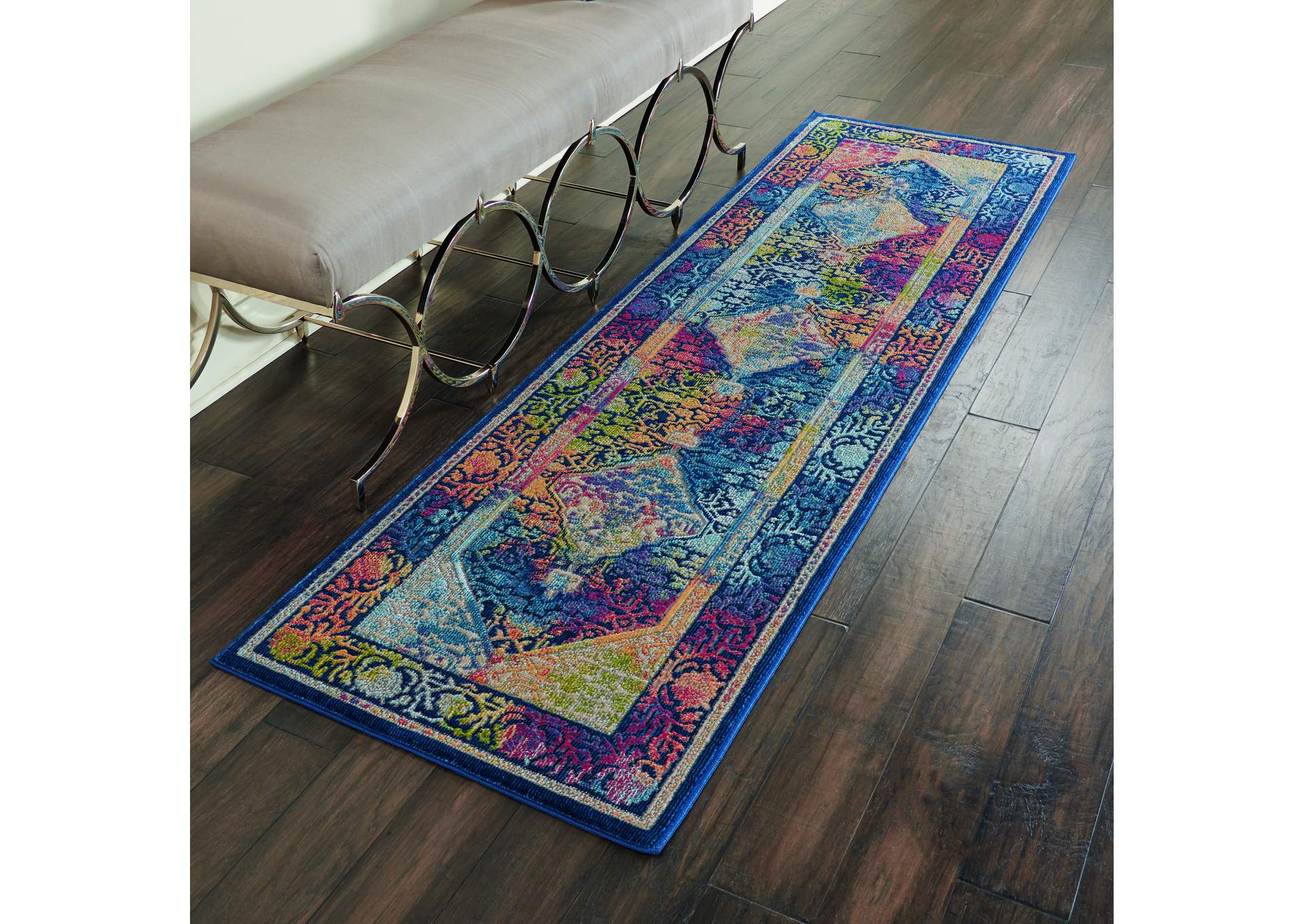 Nourison Ankara Global ANR04 Blue Multicolor 6' Runner Low-pile Hallway Rug,Nourison