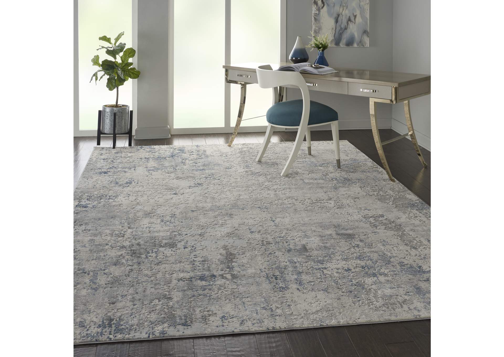 Nourison Rustic Textures RUS07 Slate Blue and Ivory 8'x11' Large Rug,Nourison