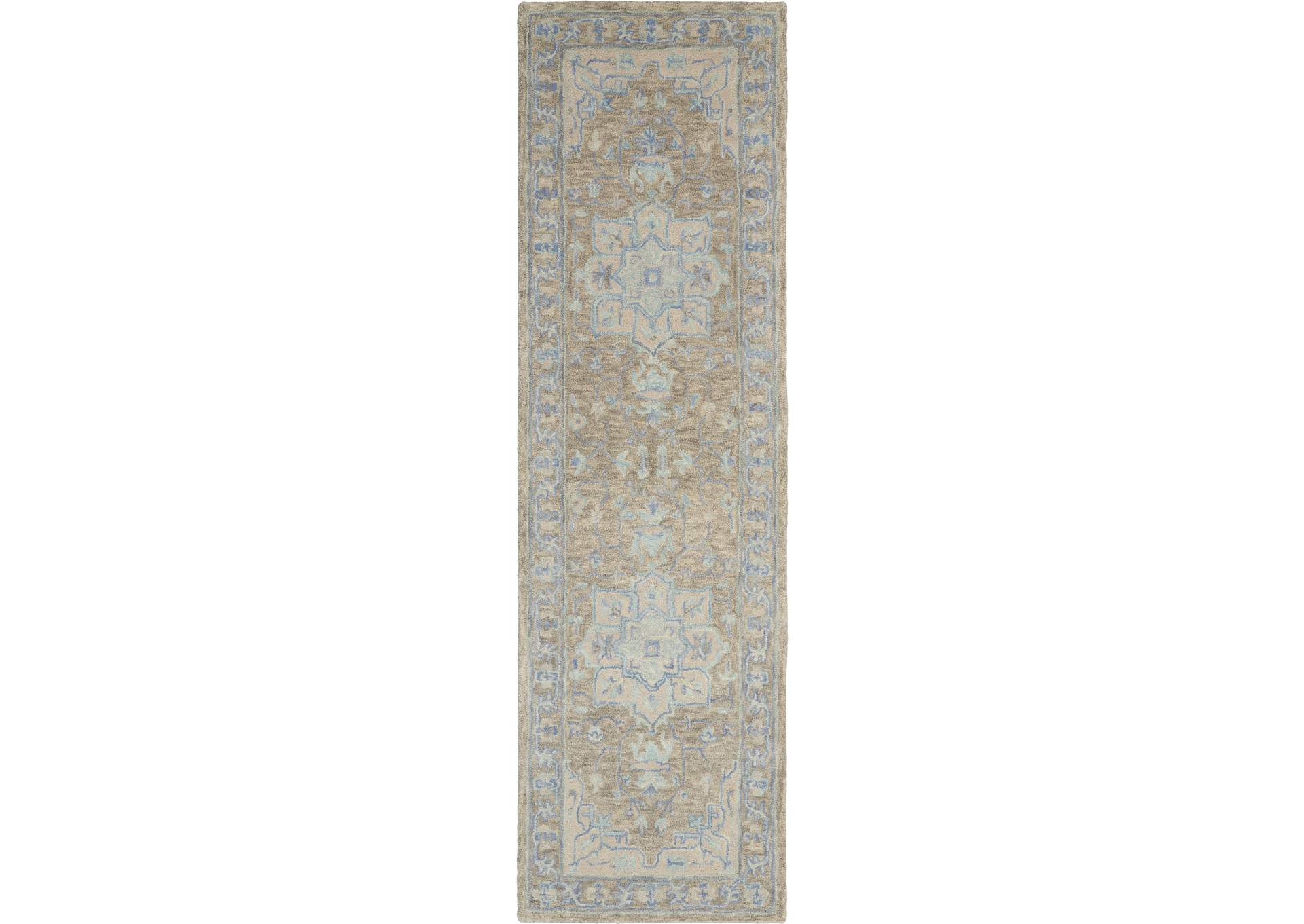 Nourison Jazmine JAZ01 Grey and Blue 8' Runner Wool Hallway Rug,Nourison
