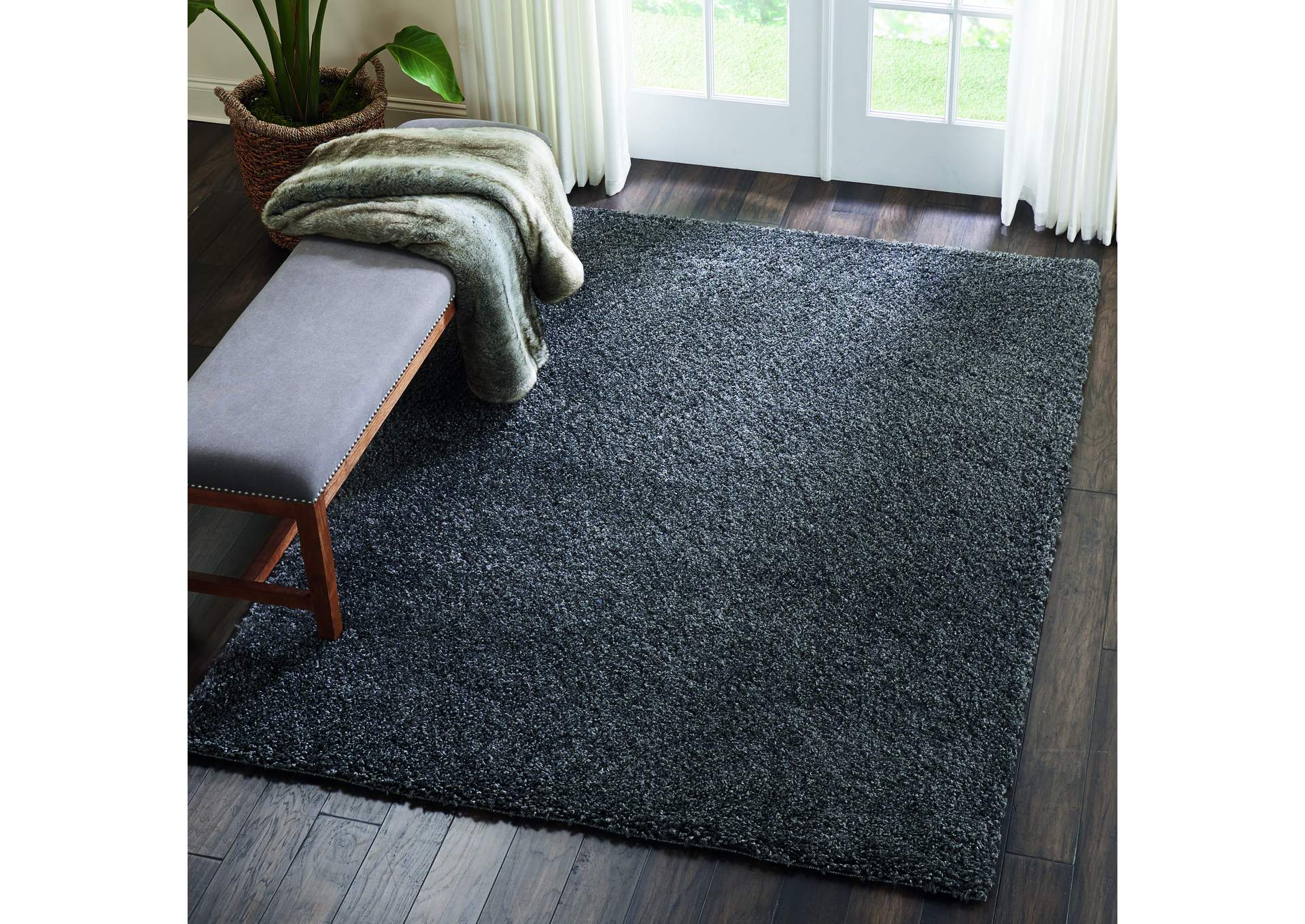 Nourison Malibu Shag MSG01 Charcoal 5'x7' Area Rug,Nourison