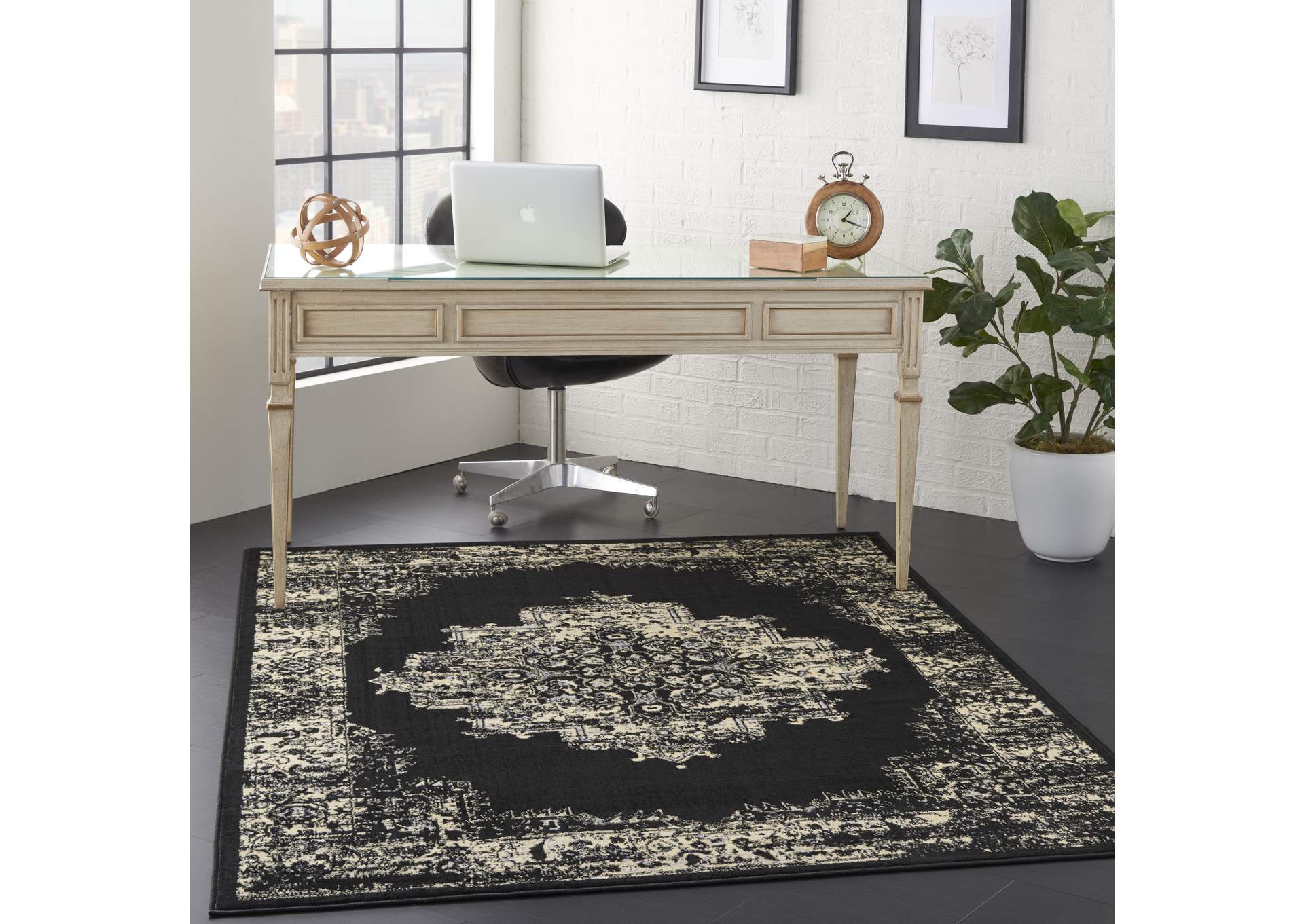 Nourison Grafix GRF14 Black and White 5'x7' Area Rug,Nourison