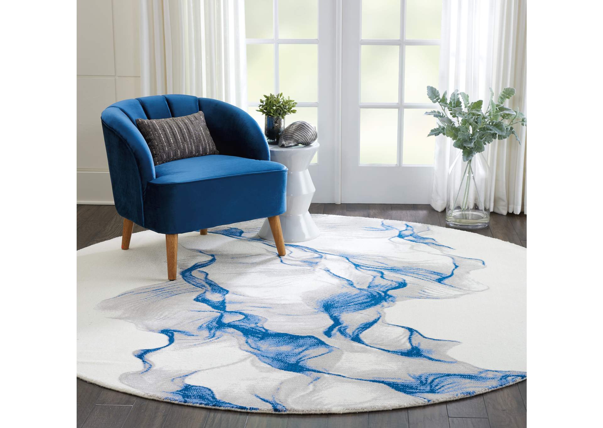 Nourison Twilight TWI27 Ivory and Blue 8' Round Oversized Rug,Nourison