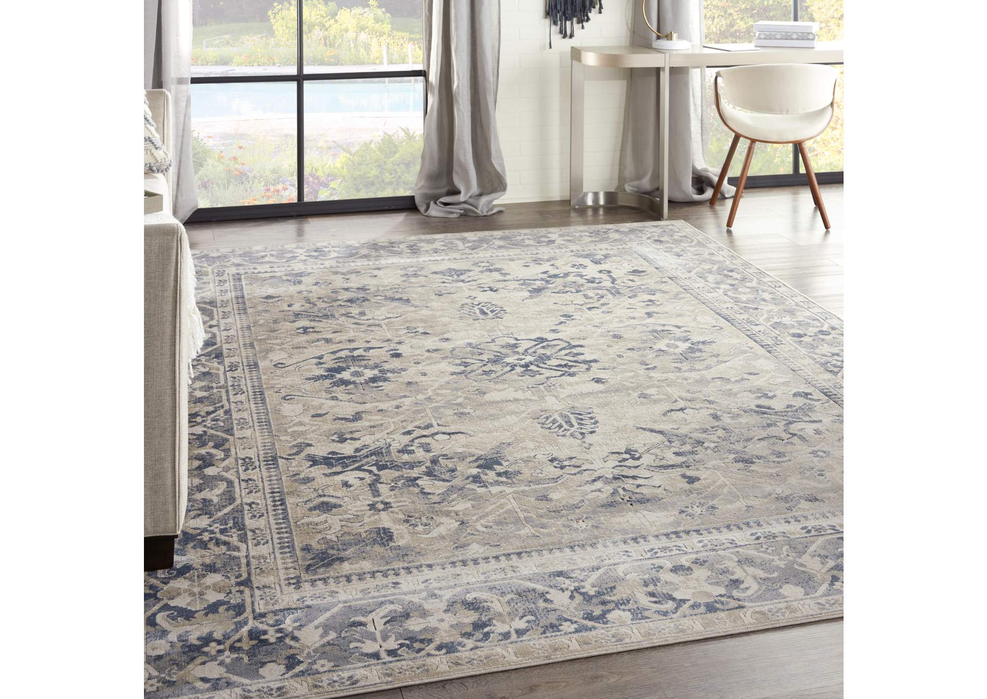 kathy ireland Home Malta MAI05 Blue and Ivory 8'x11' Rug,Nourison