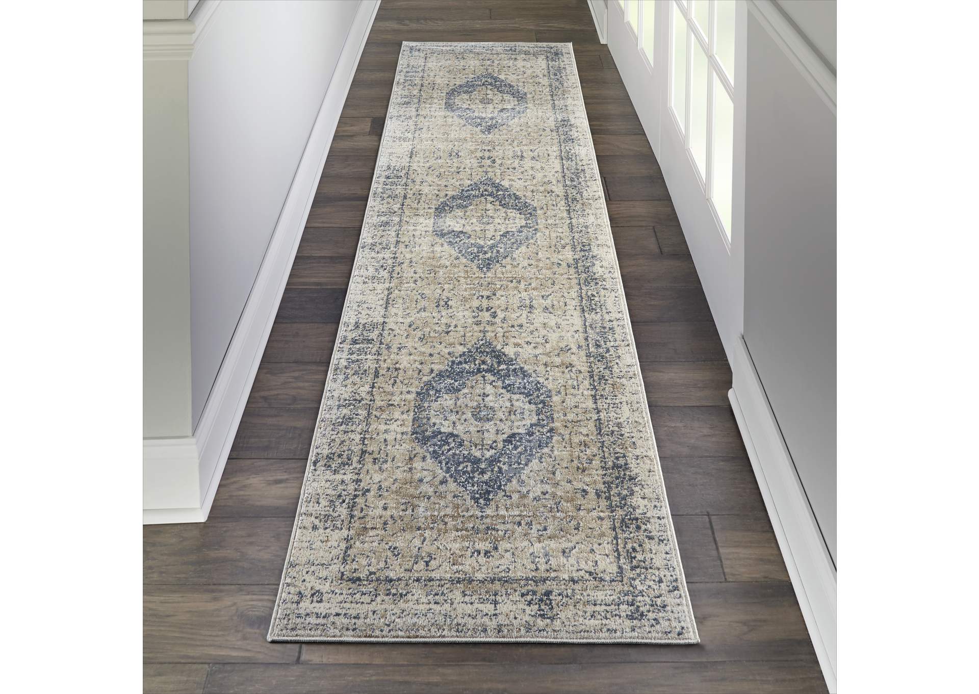 Malta by kathy ireland Home MAI11 Ivory/Blue 8' Runner Area Rug,Nourison