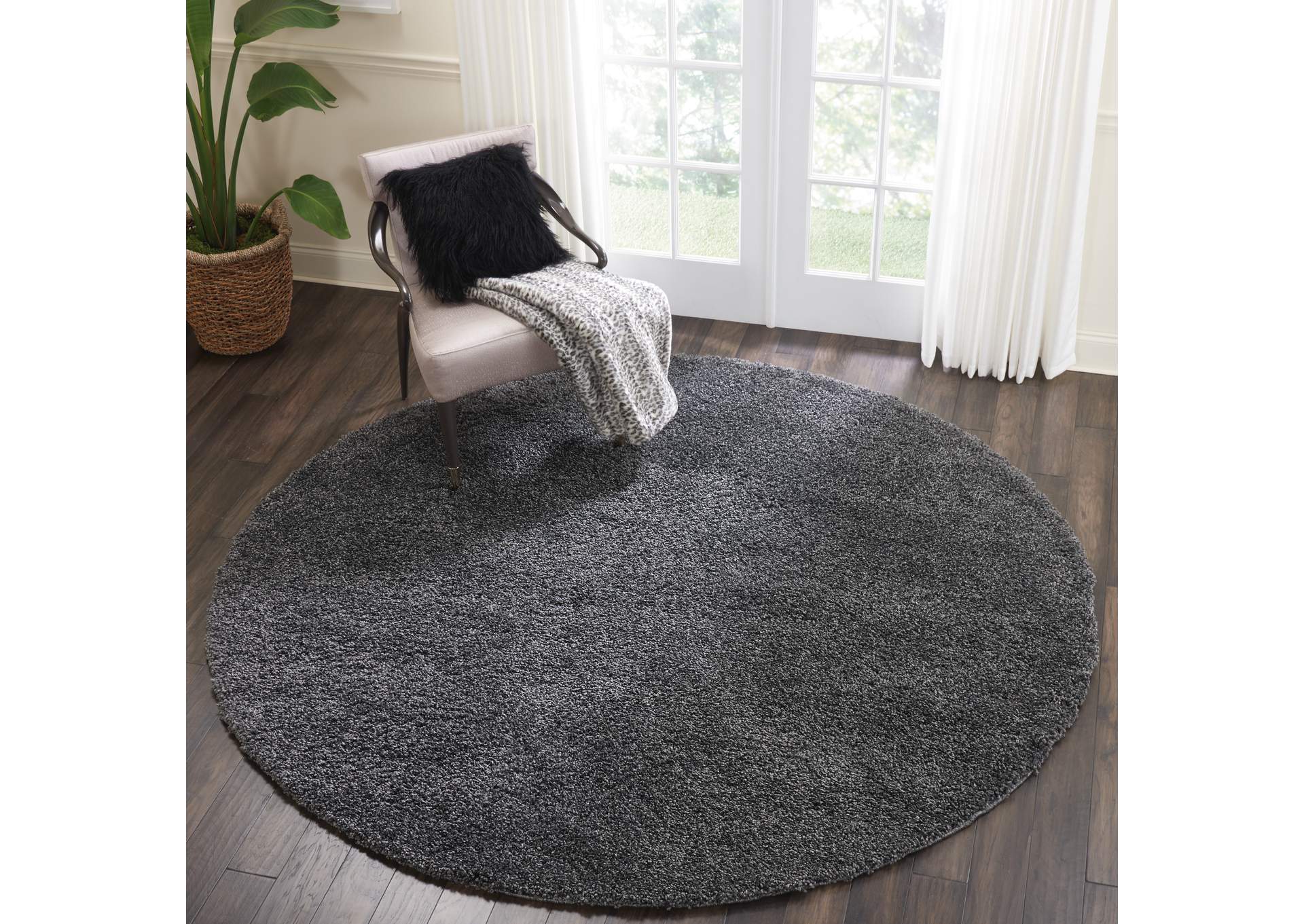 Nourison Malibu Shag MSG01 Charcoal 8' Round Large Rug,Nourison