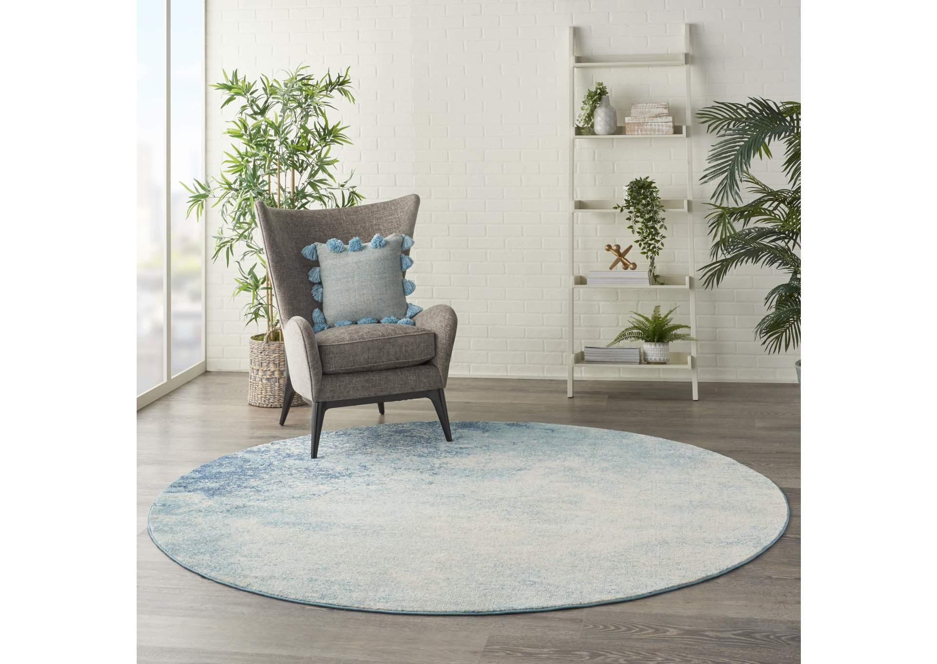 Nourison Passion 8' Round Navy Light Blue Area Rug,Nourison