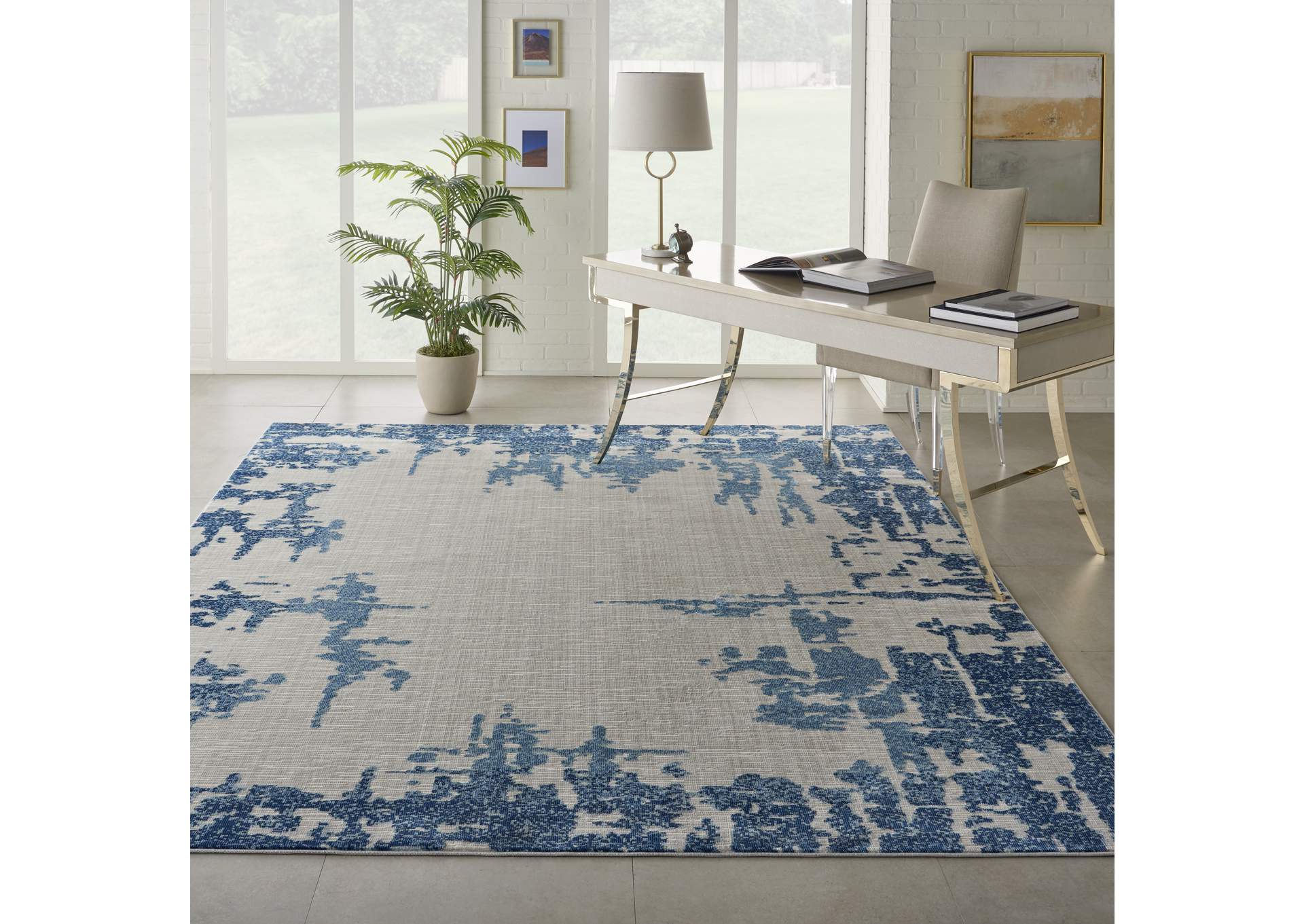 Nourison Etchings 8' x 10' Ivory/Blue Abstract Area Rug,Nourison