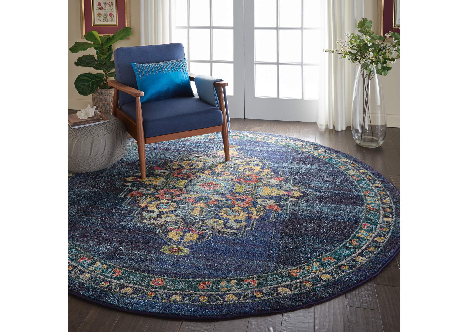 Nourison Passionate PST01 Dark Blue Multicolor 8' Round Large Rug,Nourison