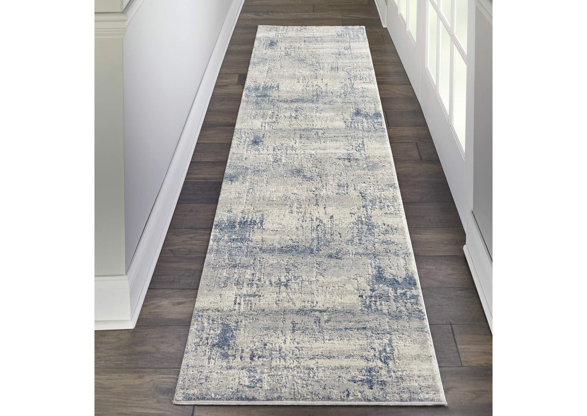 Nourison Rustic Textures RUS10 Blue and Grey 8' Runner Hallway Rug,Nourison