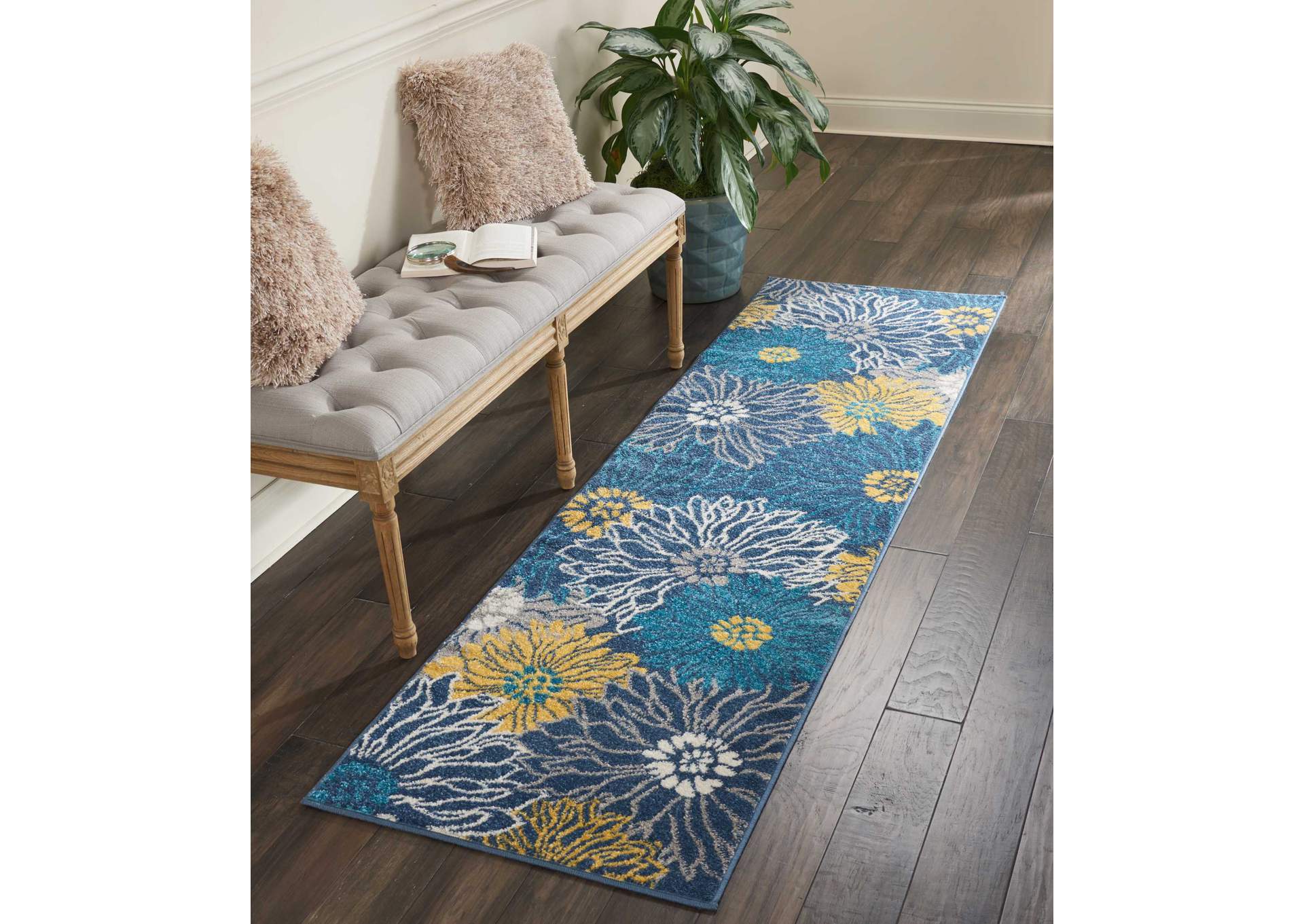 Nourison Passion PSN17 Blue 8' Runner Hallway Rug,Nourison