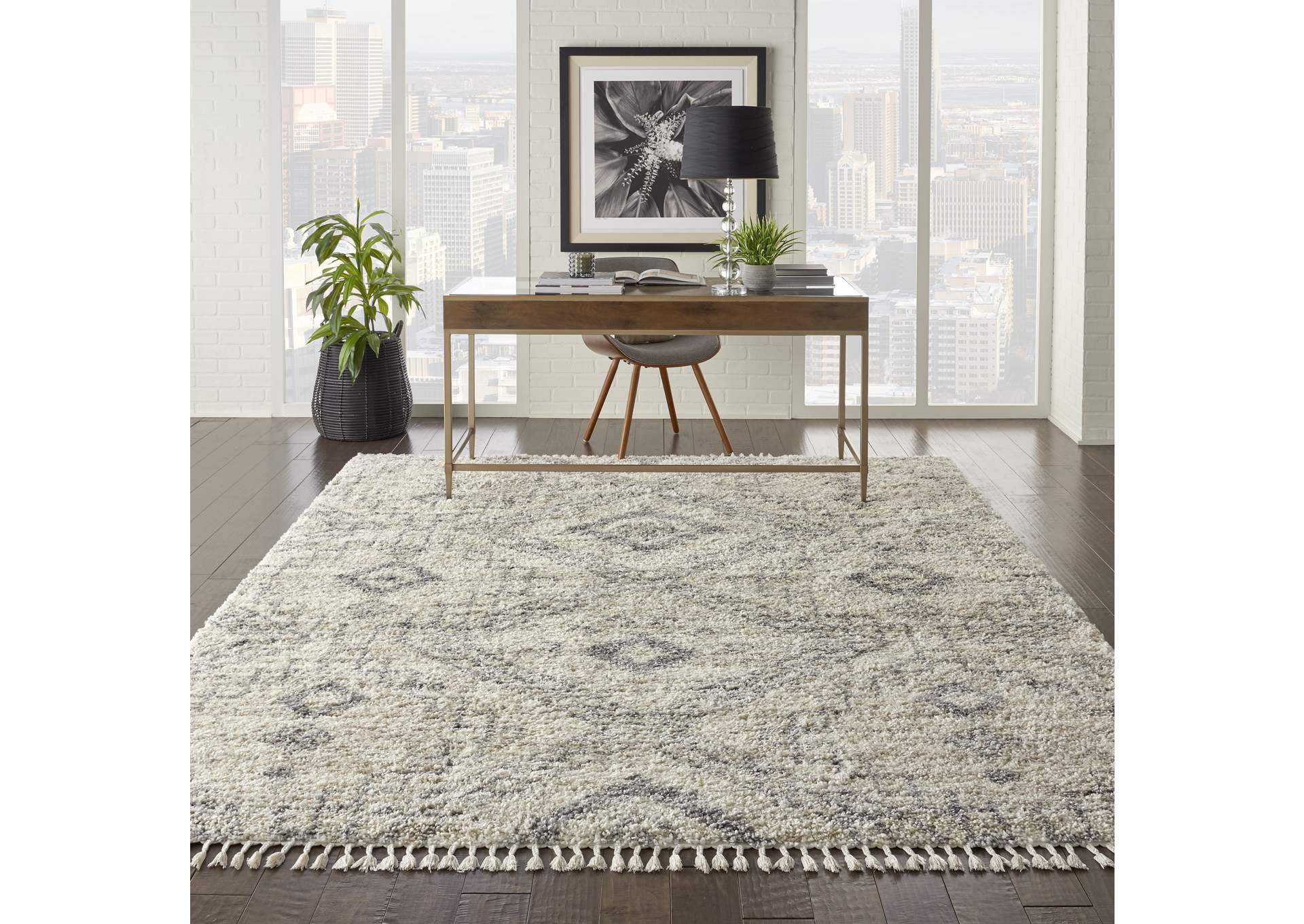 Nourison Oslo Shag OSL02 8'x11' Large Ivory and Grey Scandinavian Shag Rug,Nourison
