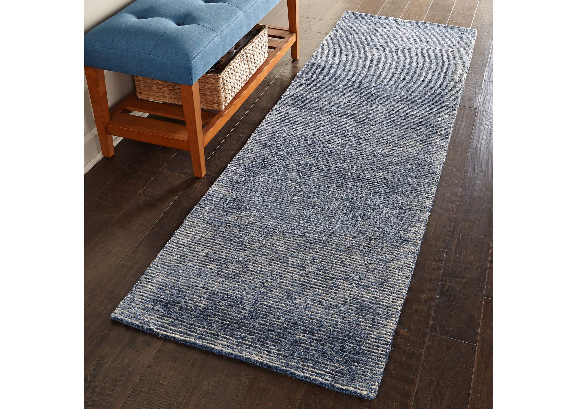 Nourison Weston WES01 Blue 8' Runner Textured Hallway Rug,Nourison