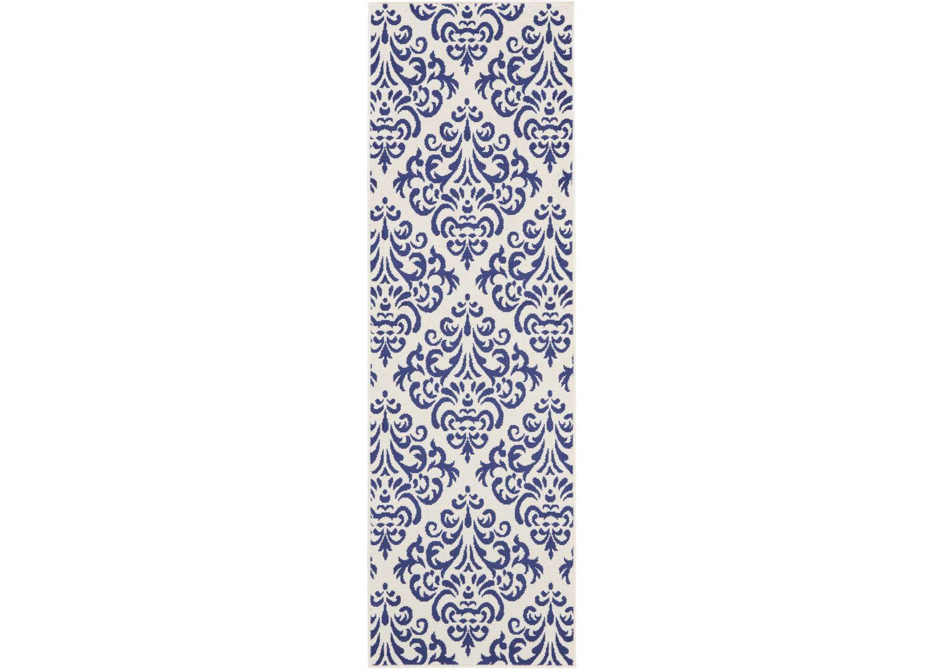 Nourison Grafix GRF06 Navy Blue and White 8' Runner Hallway Rug,Nourison