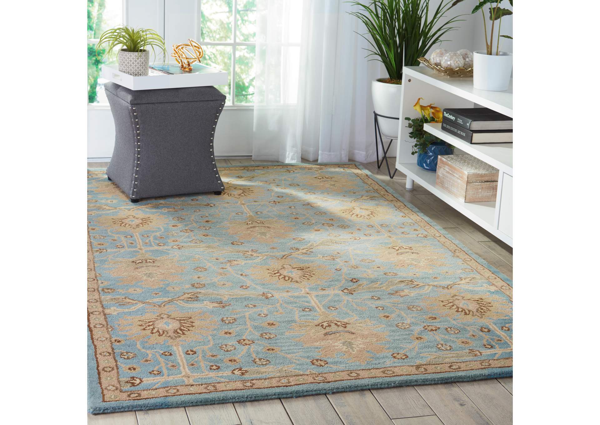 Nourison Jazmine JAZ02 Light Blue and Beige 5'x8' Persian Area Rug,Nourison