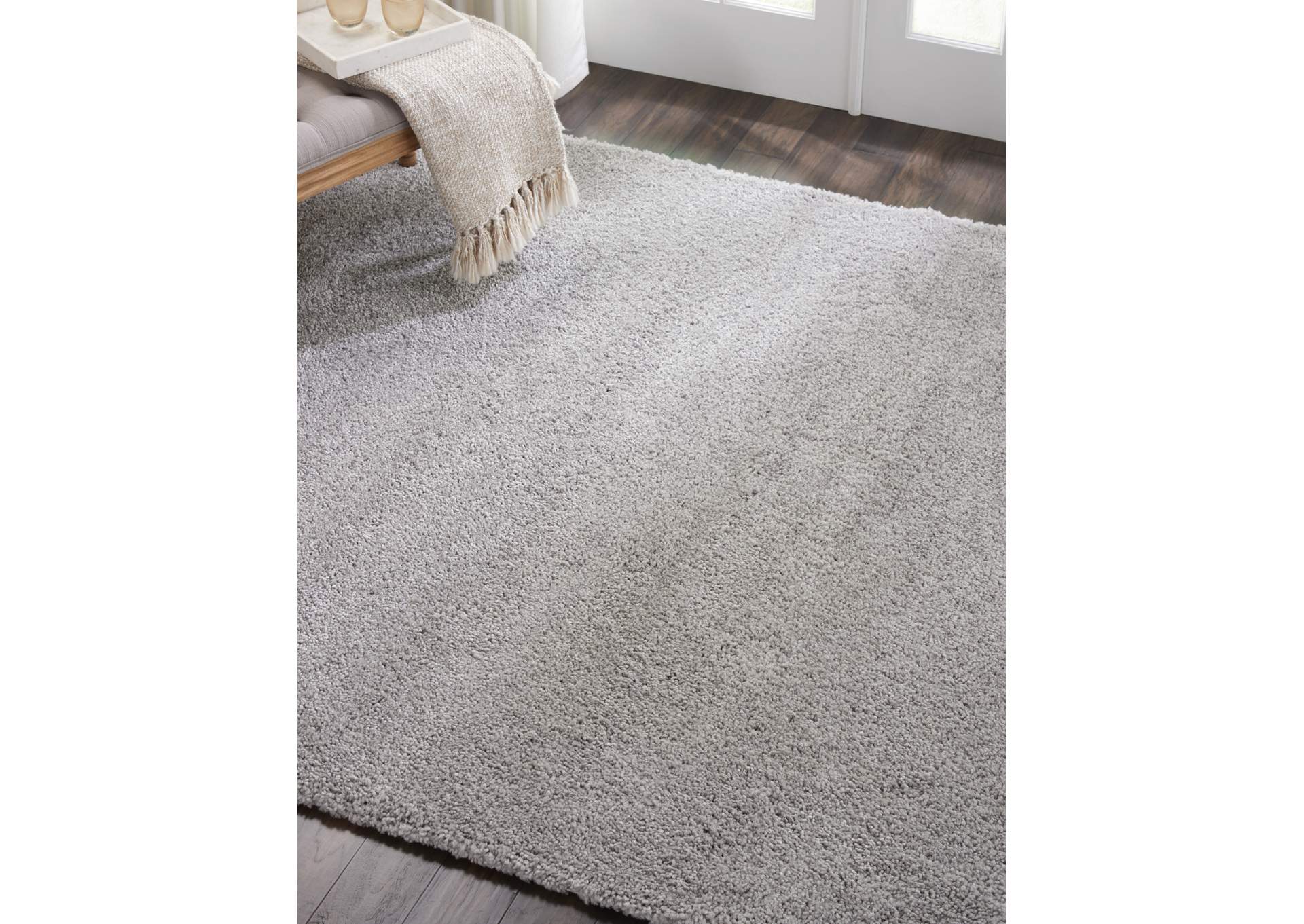 Nourison Malibu Shag MSG01 Grey 7' Square Rug,Nourison