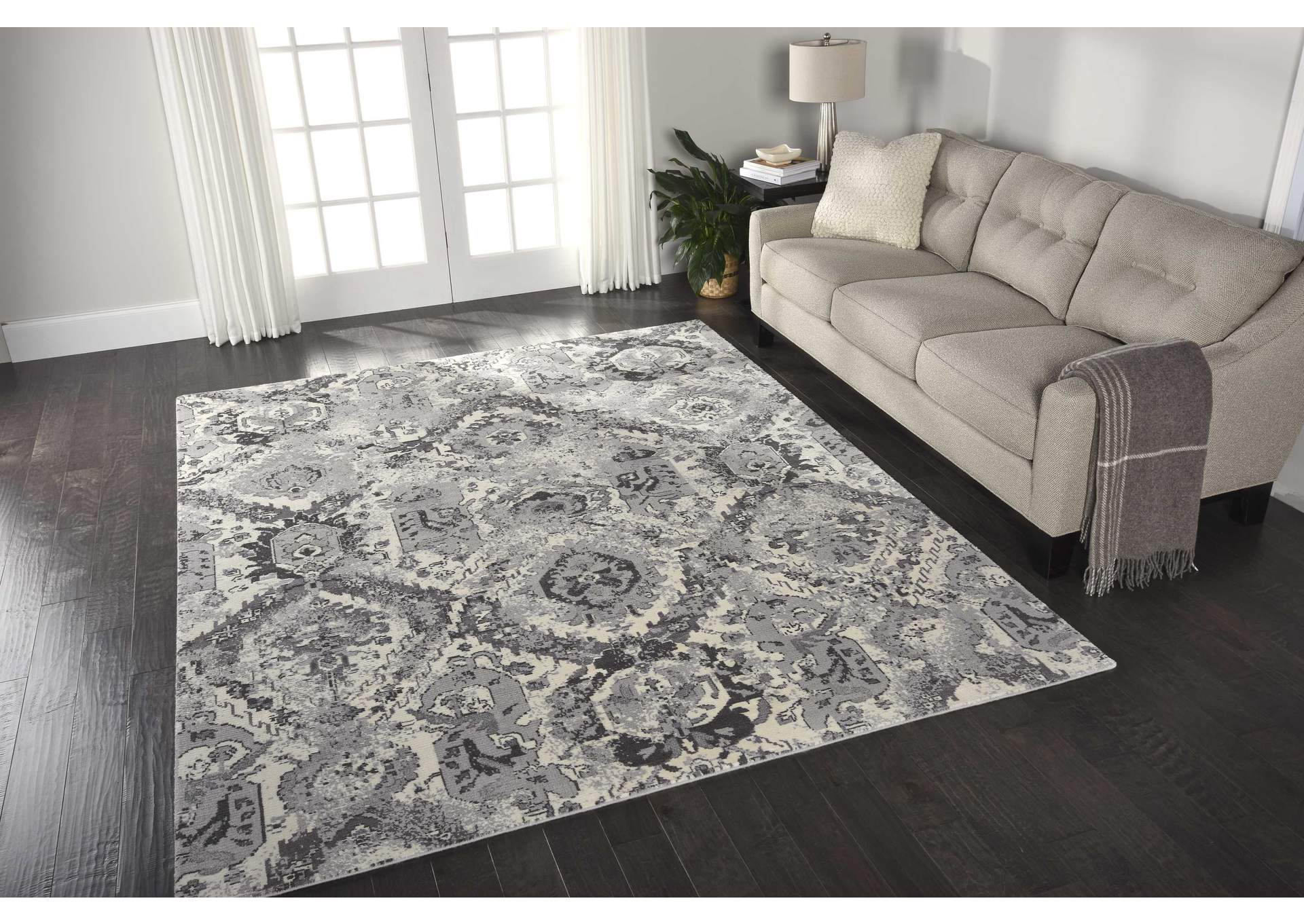 Nourison Twilight TWI03 Grey and White 6'x8' Area Rug,Nourison