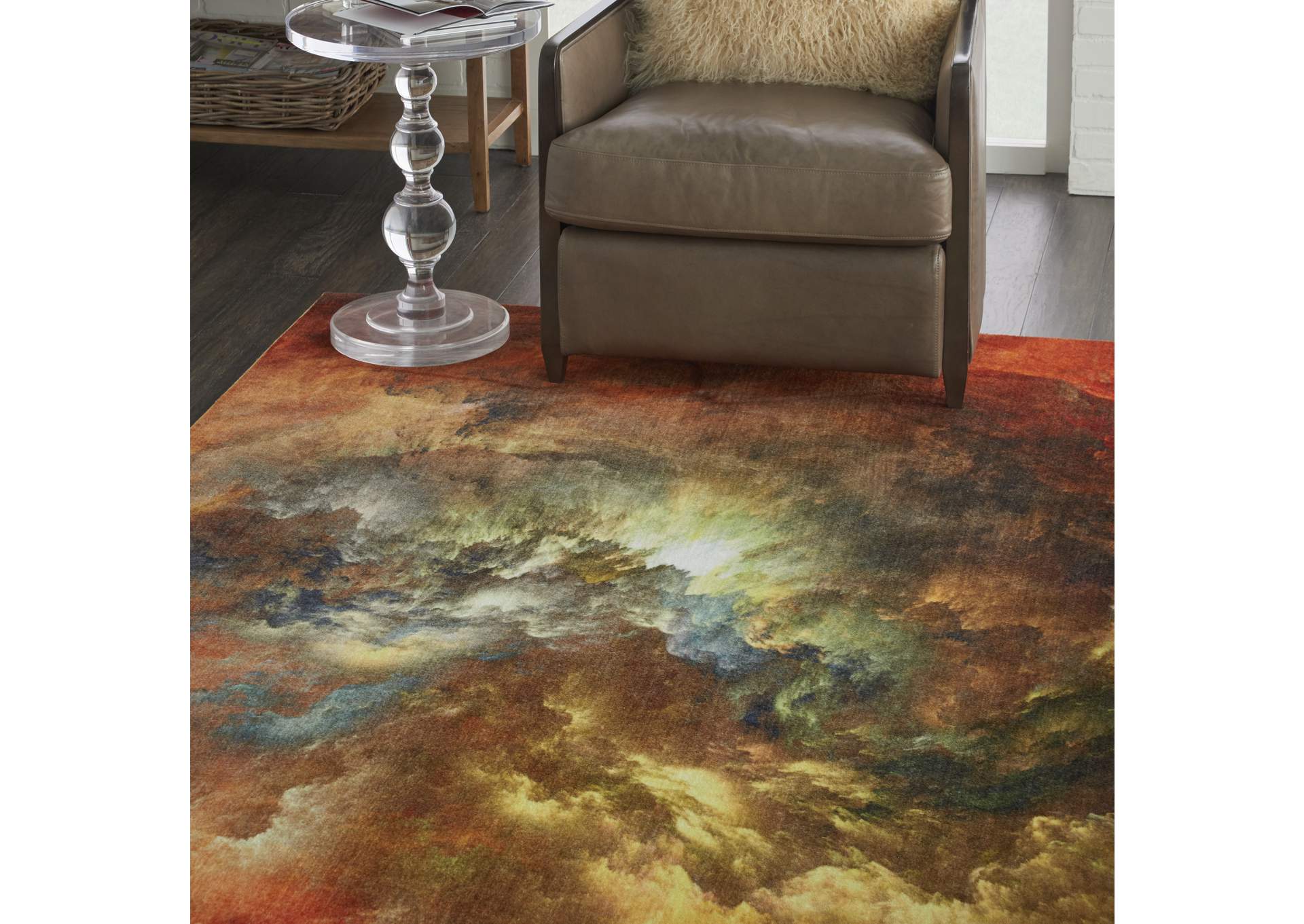Nourison Le Reve LER07 Red and Brown 8'x10' Large Storm Clouds Rug,Nourison