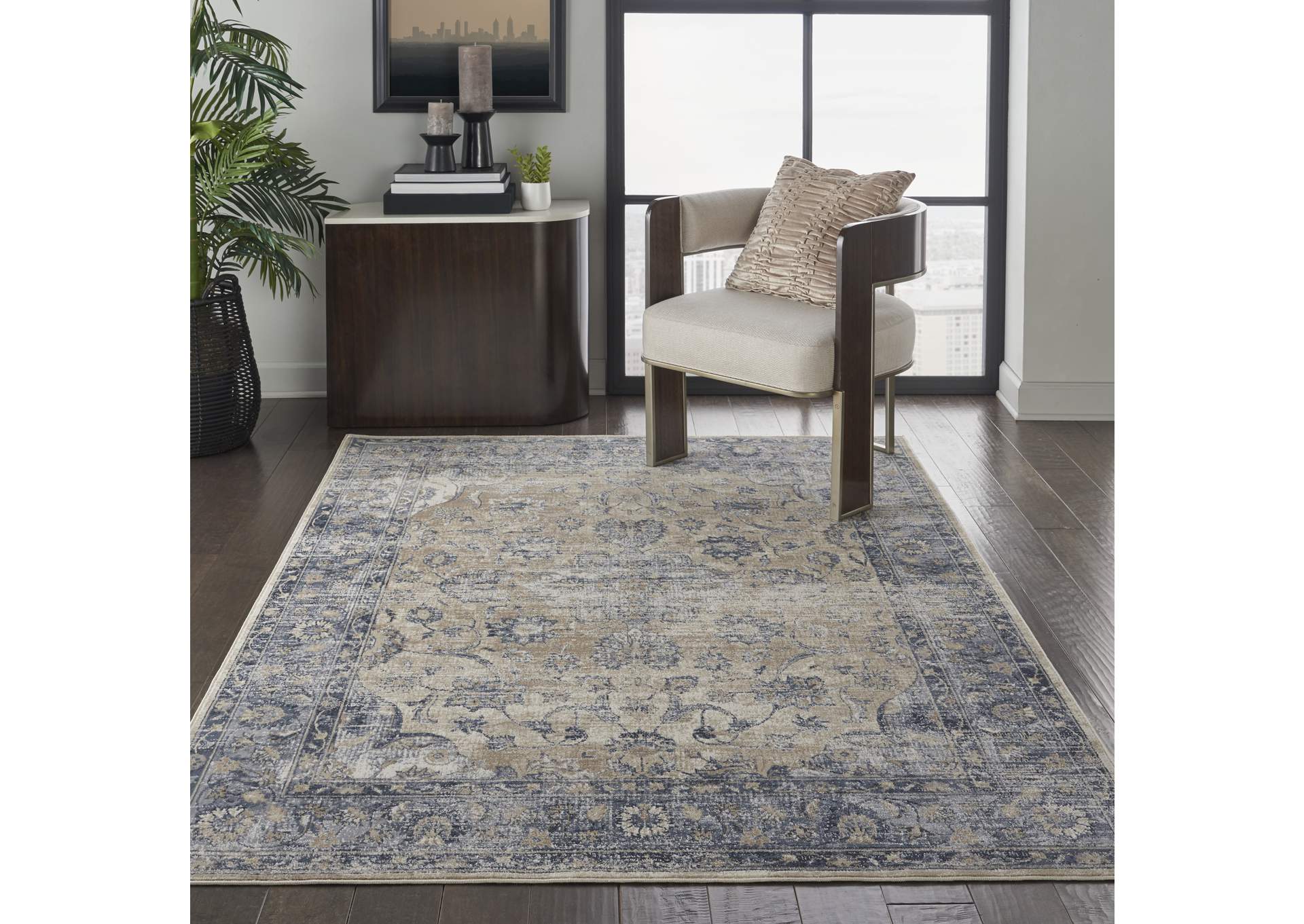 Malta by kathy ireland Home MAI13 Blue/Ivory 4'x6' Area Rug,Nourison