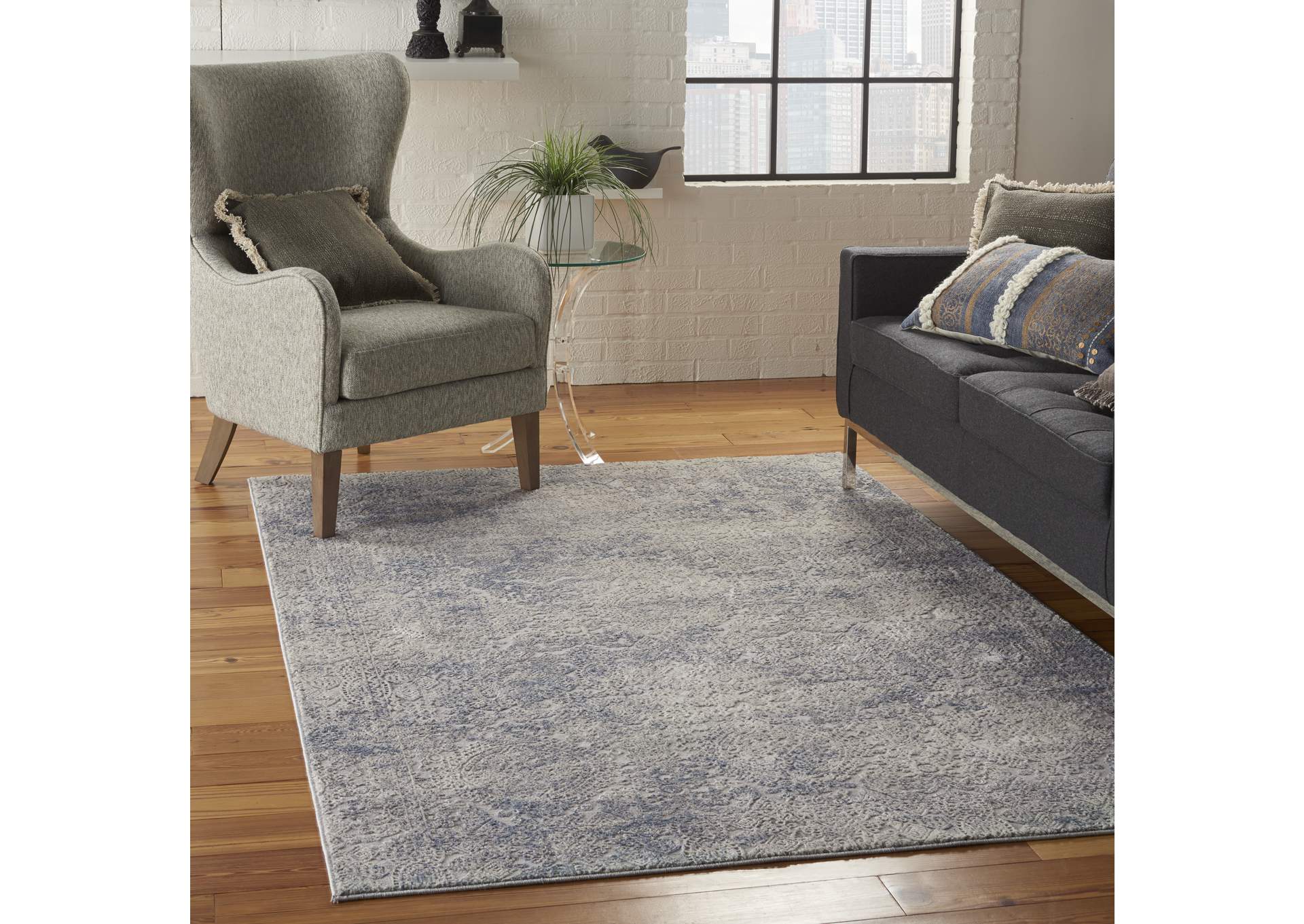 Nourison Rustic Textures RUS09 Ivory and Slate Blue 5'x7' Area Rug,Nourison